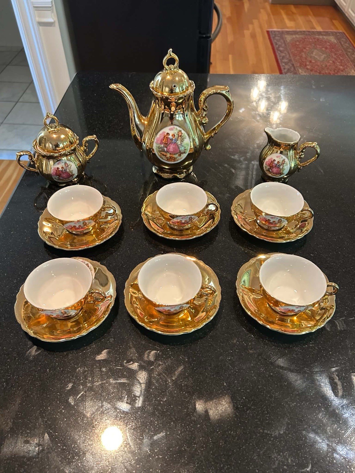 *1950’s* Vintage 24K Gold Plated Fragonard Courting Couple Tea Set