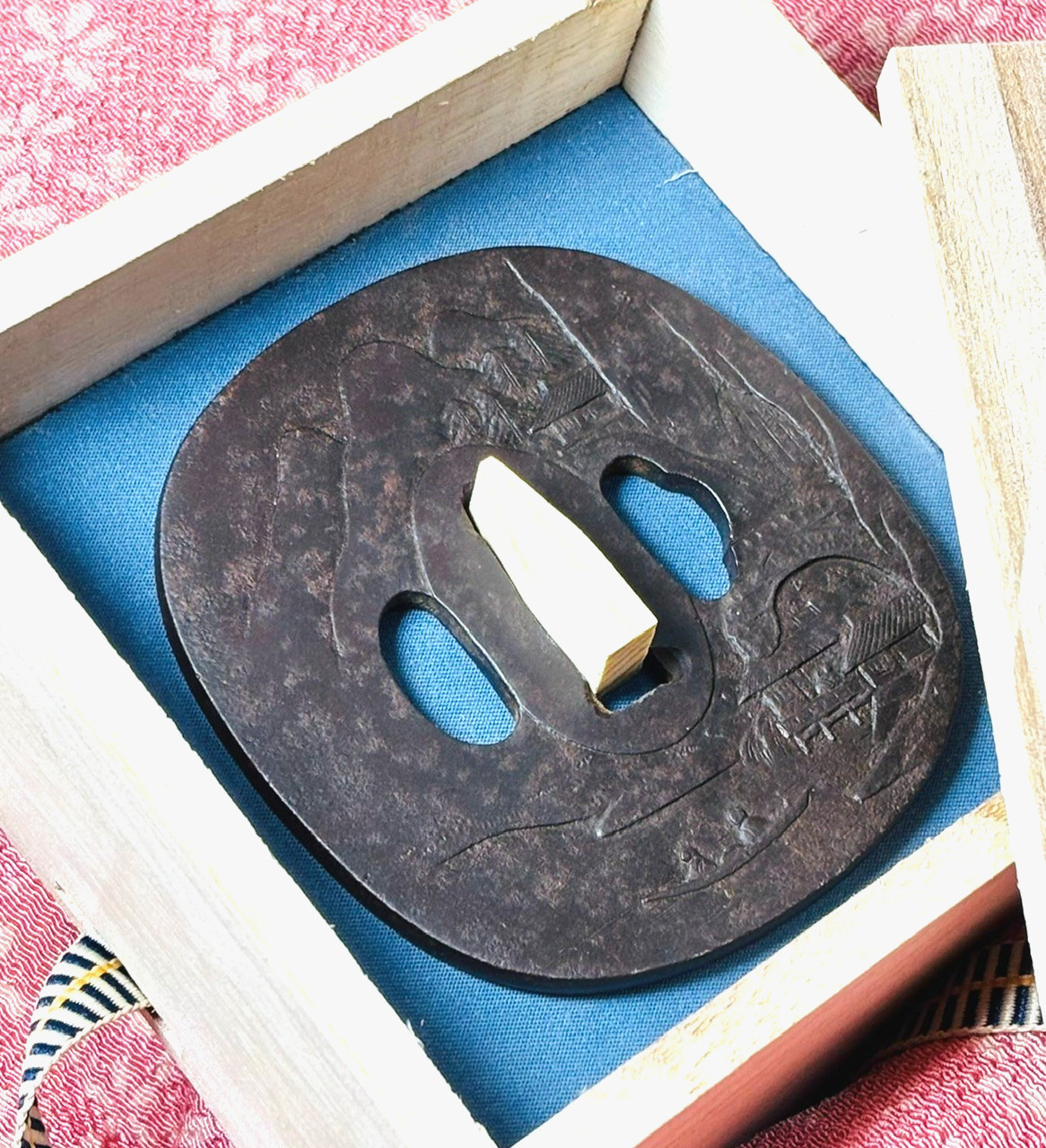 Antique Japanese Choshu Tsuba Iron Landscape Samurai Sword Guard Edo Period