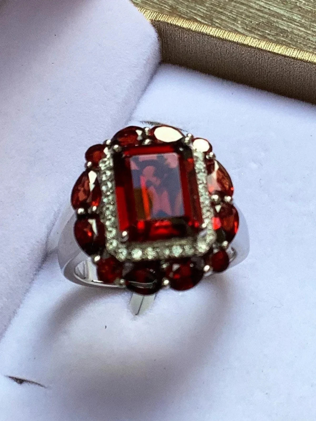 5.20 Ct Emerald Cut Natural Garnet & Diamond Wedding Ring  925 Sterling Silver