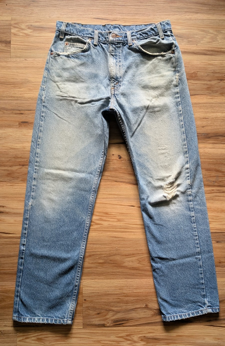 Vtg Levis 505 Orange Tab Jeans Made in USA 32x29 Distressed Light Wash 80s 90s