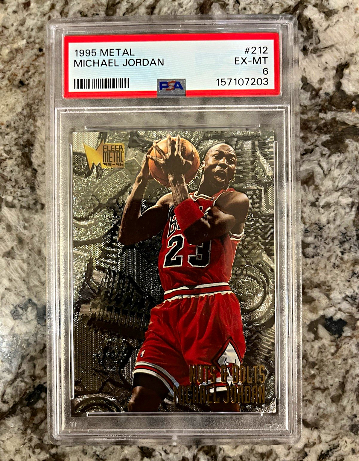 Fleer Metal 1995-96 Nuts & Bolts Michael Jordan #212 Bulls PSA 6 Fleer Metal 1995-96 Nuts & Bolts Michael Jordan #212 Bulls PSA 6