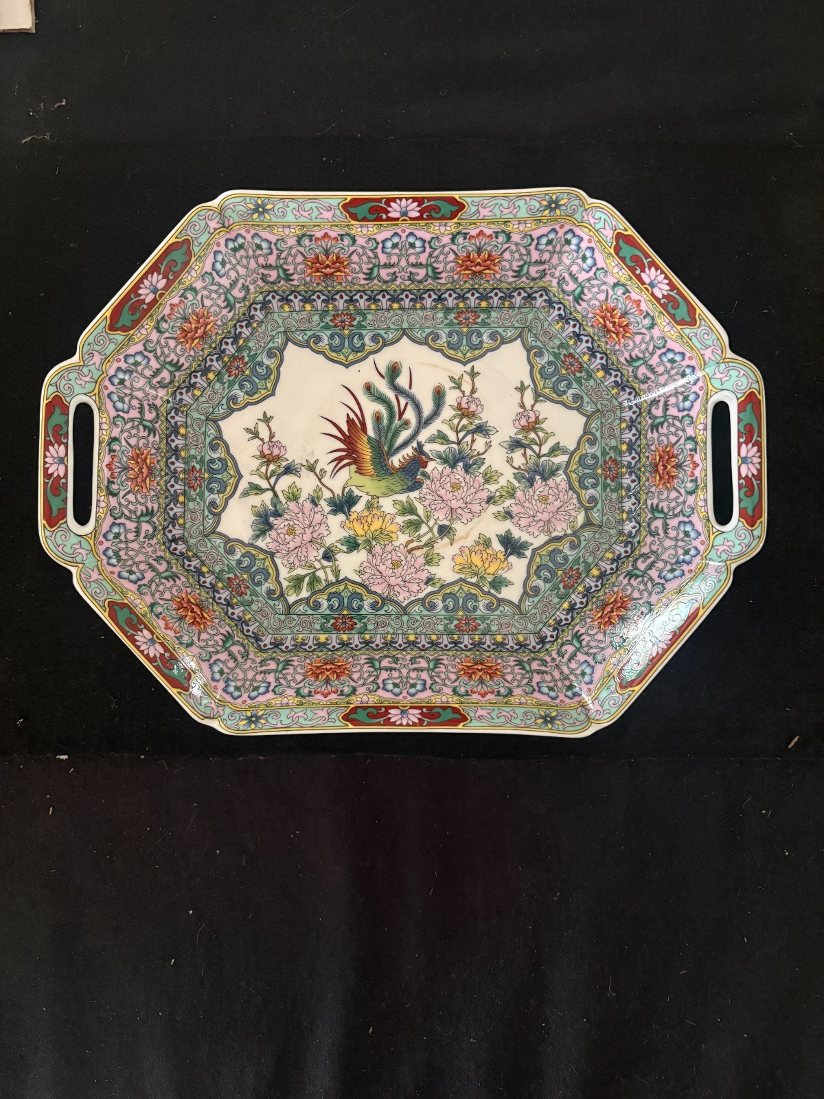 Vintage Japanese Imari Handled Serving Bowl/ Tray Shibata Pottery Phoenix 1970's