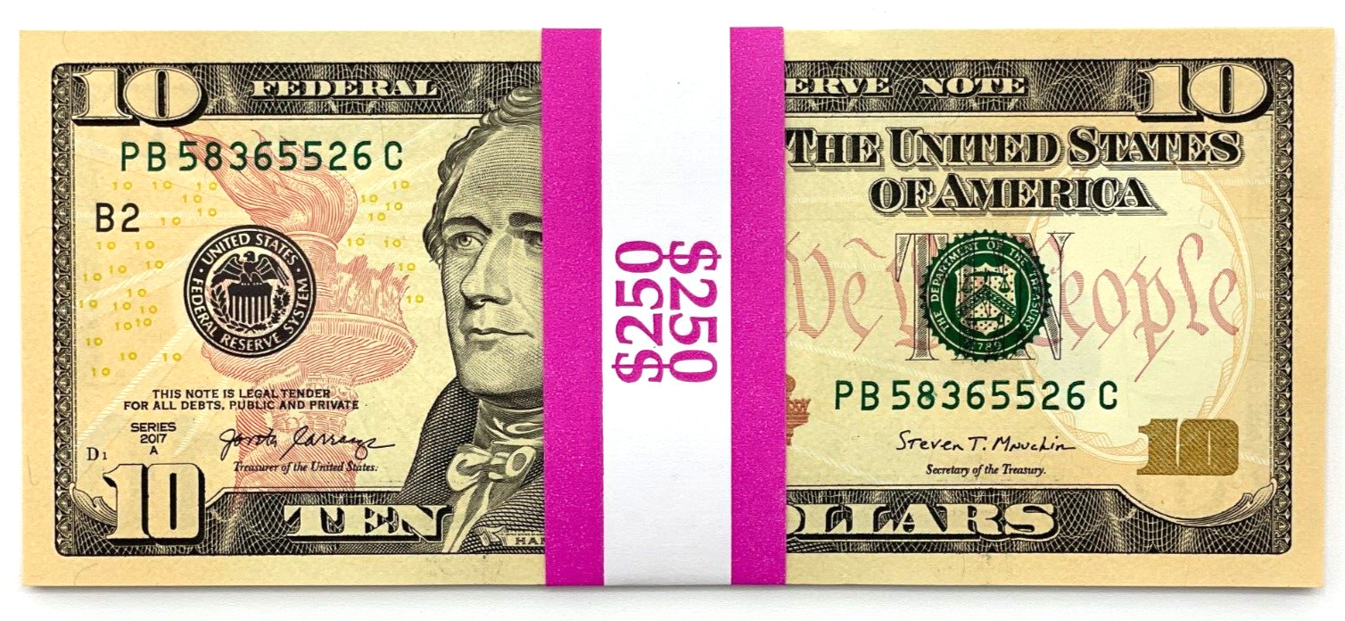 NEW  SERIES 2017A $10 Uncirculated TEN Dollar Bills  Sequential Notes  LOT of 25