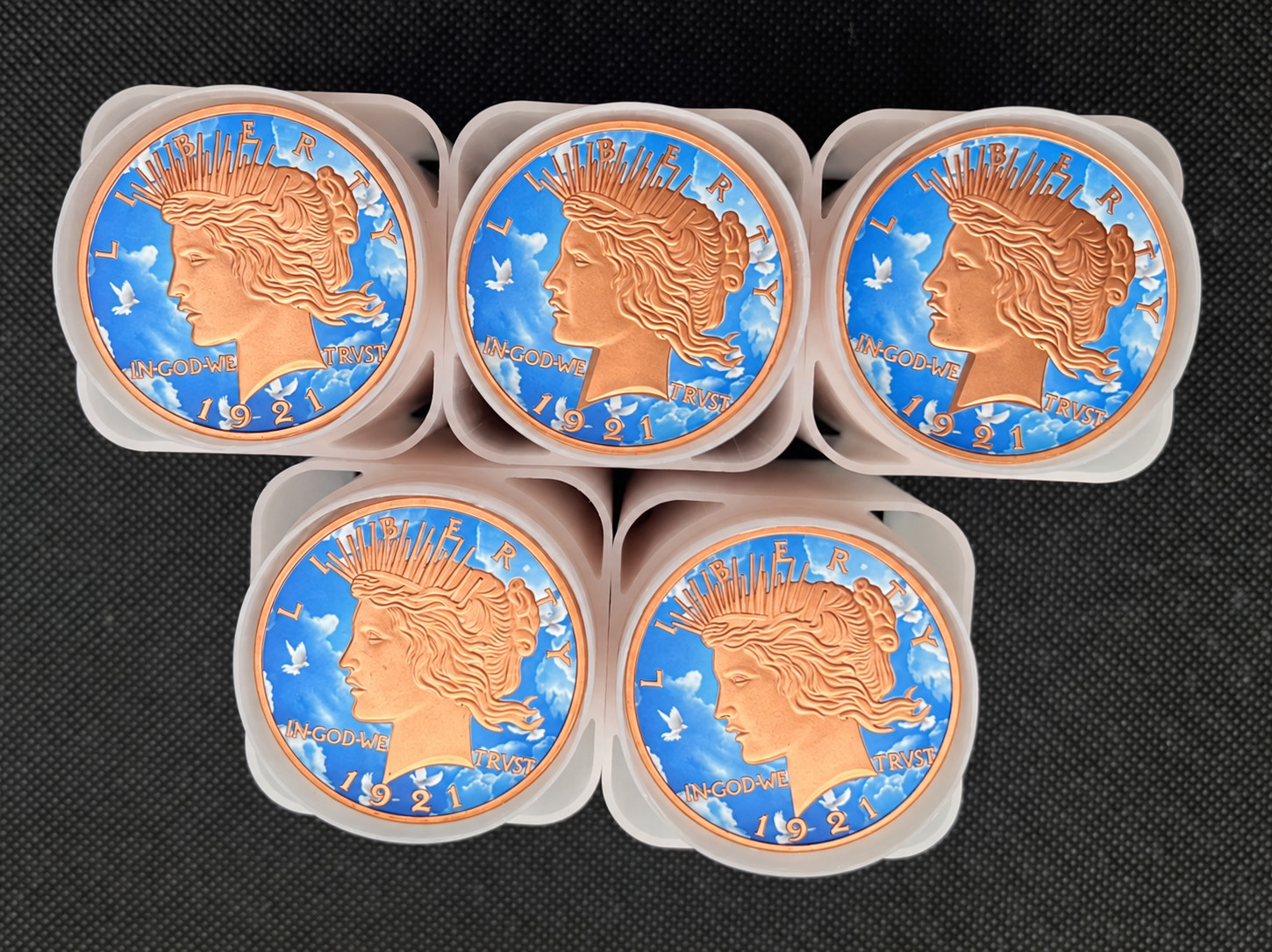 100 Pieces - 1  Oz .999 Fine Copper Peace Dollar Colorized Round