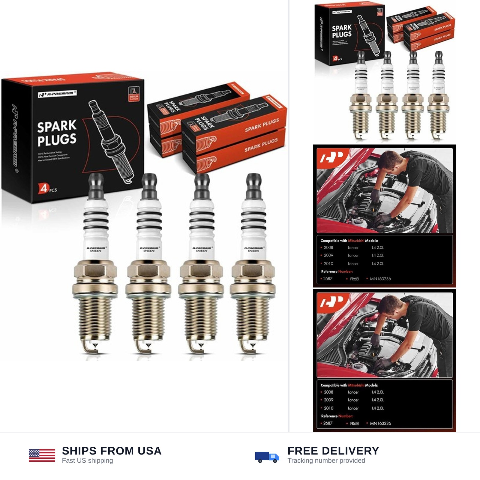 A-Premium Iridium & Platinum Spark Plugs Compatible with Mitsubishi Lancer 20...