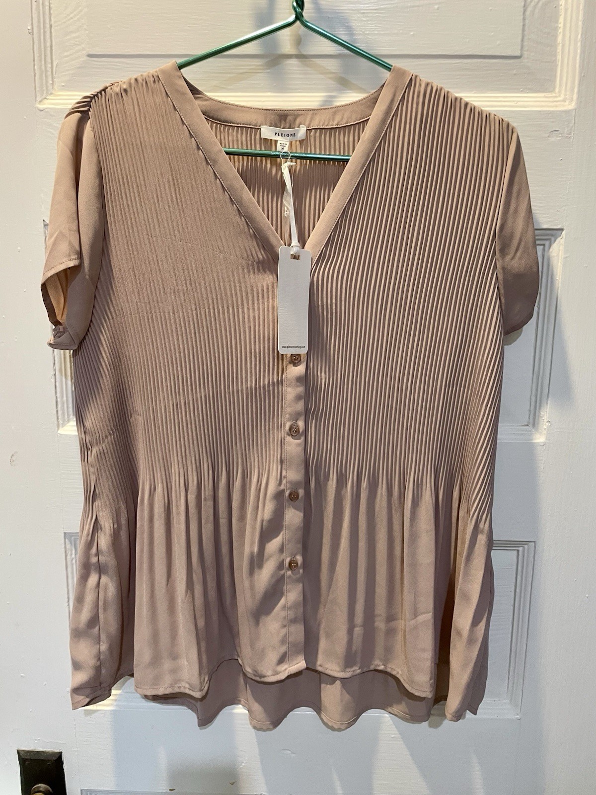 Pleione Women’s Pleated Beige Blouse, Medium, Neutral, Anthropologie