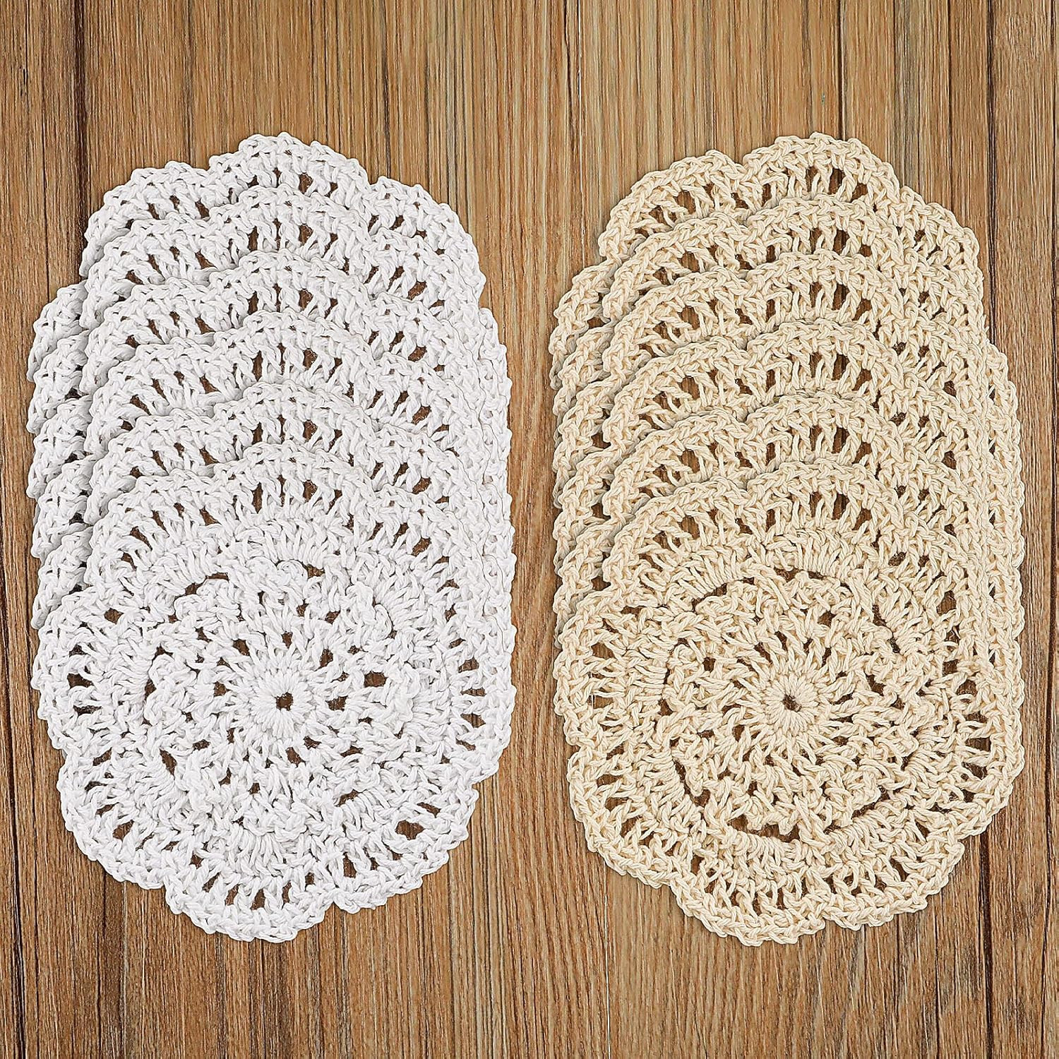12Pcs/Lot Vintage Hand Crochet Lace Doilies Round Cup Mats Pad Small Coasters 4\