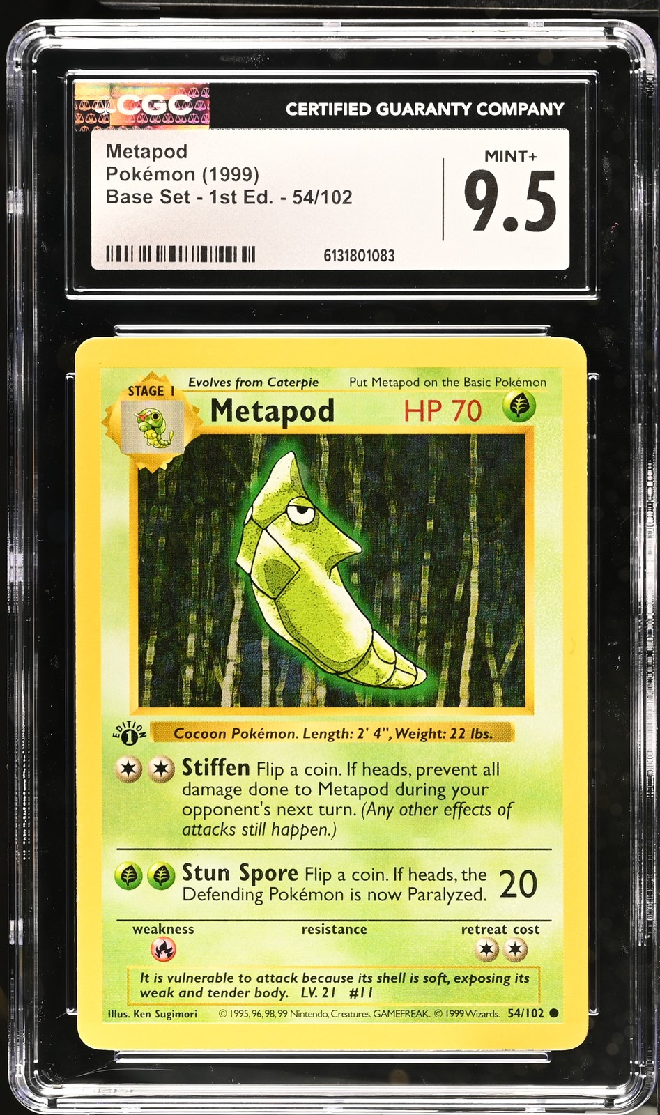 CGC 9.5 MINT+ Metapod 54/102 1st Edition Shadowless Base Set Pokemon Card