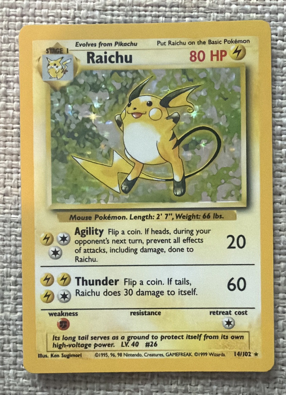 Pokémon TCG Raichu Base Set 14/102 Holo 1999 Pokémon TCG Raichu Base Set 14/102 Holo 1999