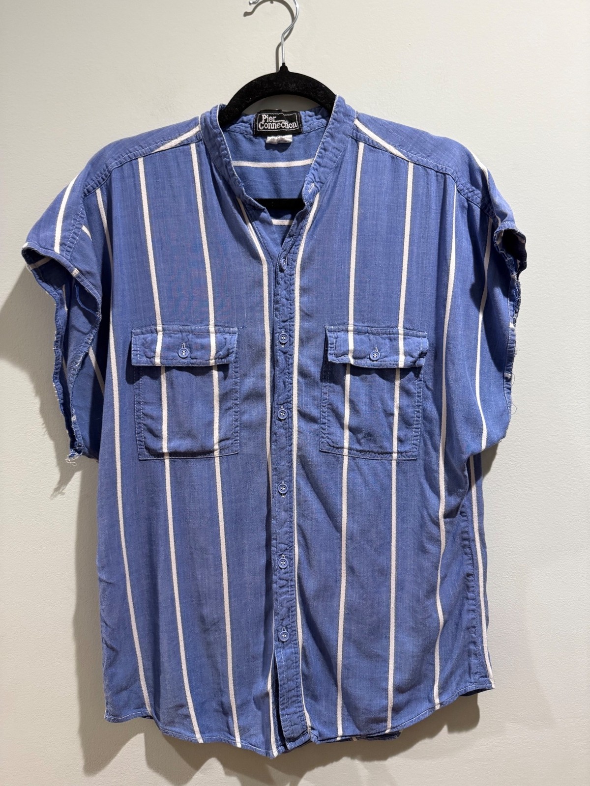 Vintage 90s Pier Connection Medium Distressed Striped Band Collar Cap Sleeve