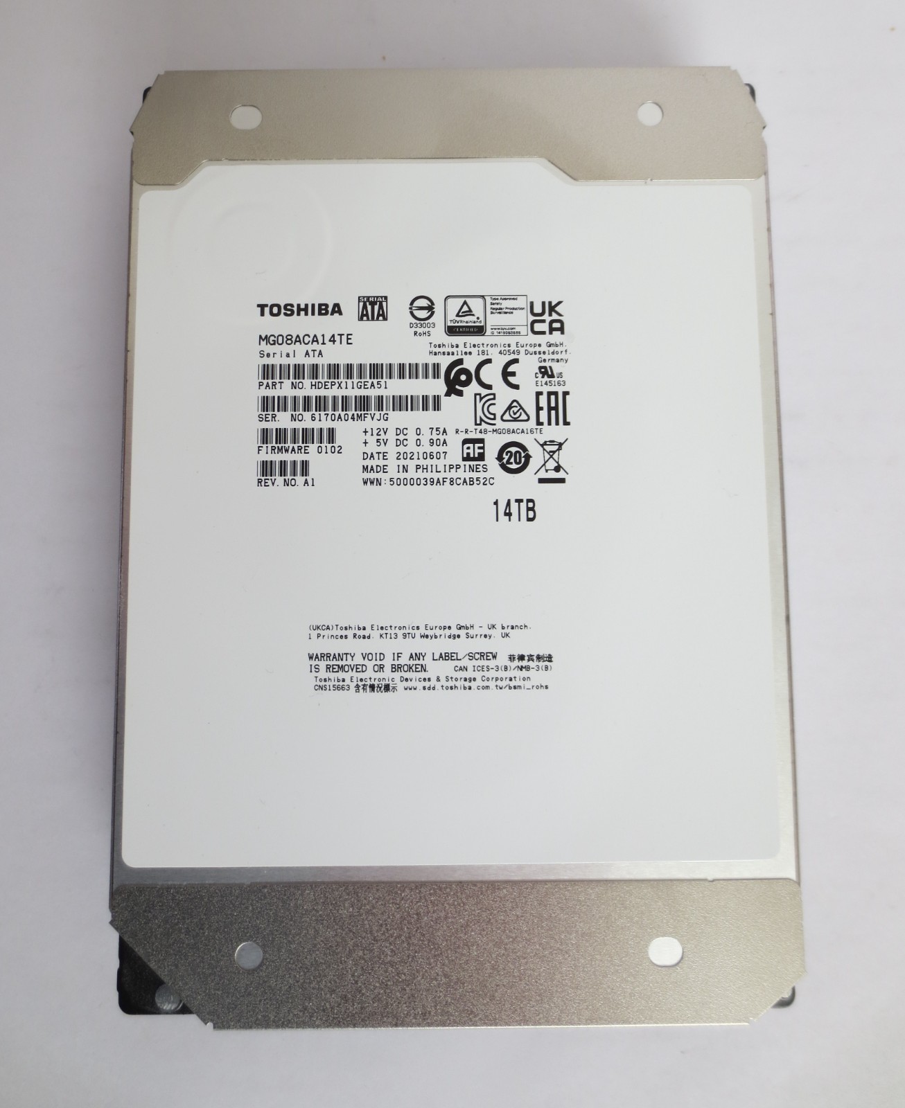Toshiba MG08 14TB MG08ACA14TE 7.2K RPM CMR SATA 6Gb/s 512e 3.5