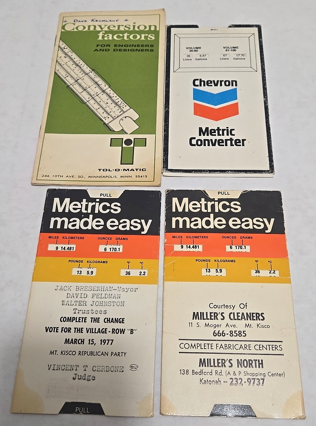 Lot of 4 Vintage  Metric Converter Sliding Conversion Chart  Chevron Tol-O-Matic