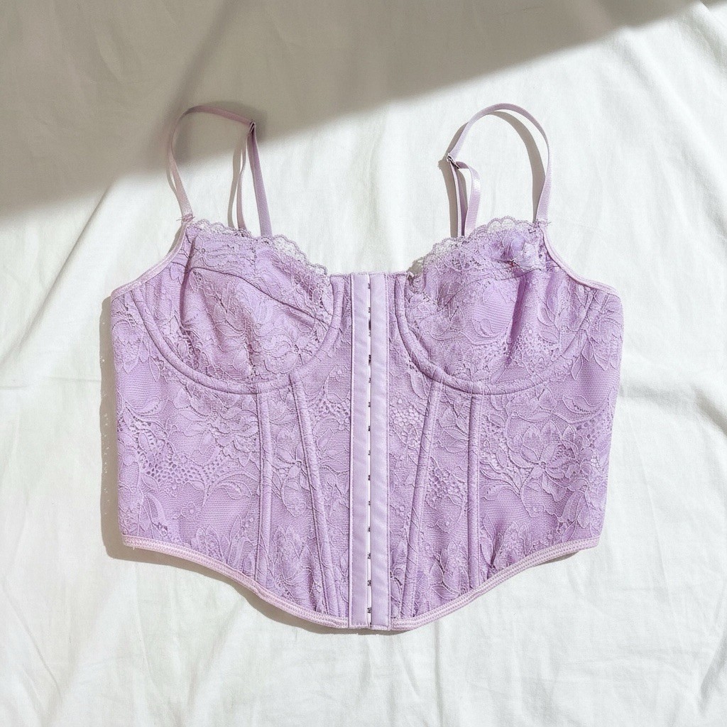 SHEIN Women’s Large 8/10 Lilac Lavender Corset Bustier Crop Tank Top Hook Eye