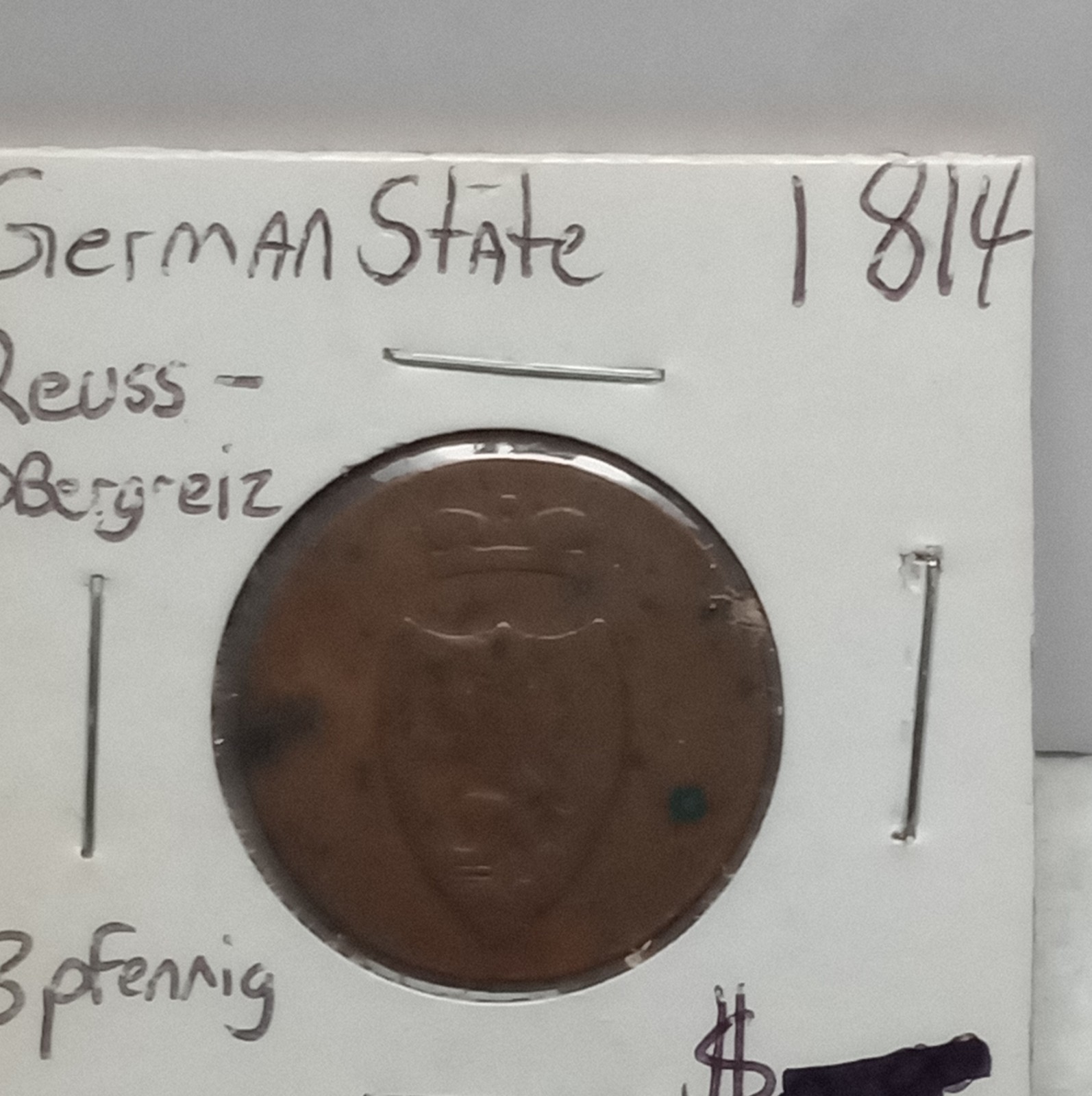 1814 German States Reuss-Bergeiz 3 Pfennig Copper Coin Pre-1871 1814 German States Reuss-Bergeiz 3 Pfennig Copper Coin Pre-1871