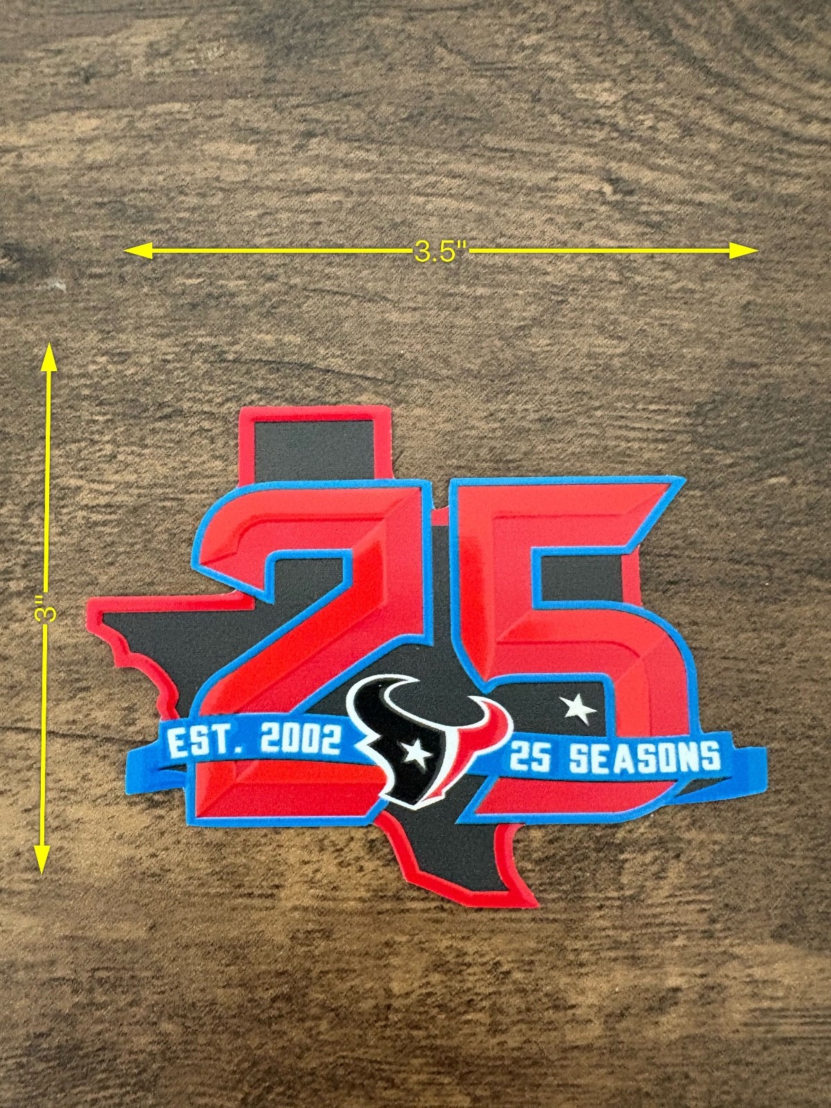 Houston Texans 25th Year Anniversary Patch Plastic TPU Iron On / Sew On Patch