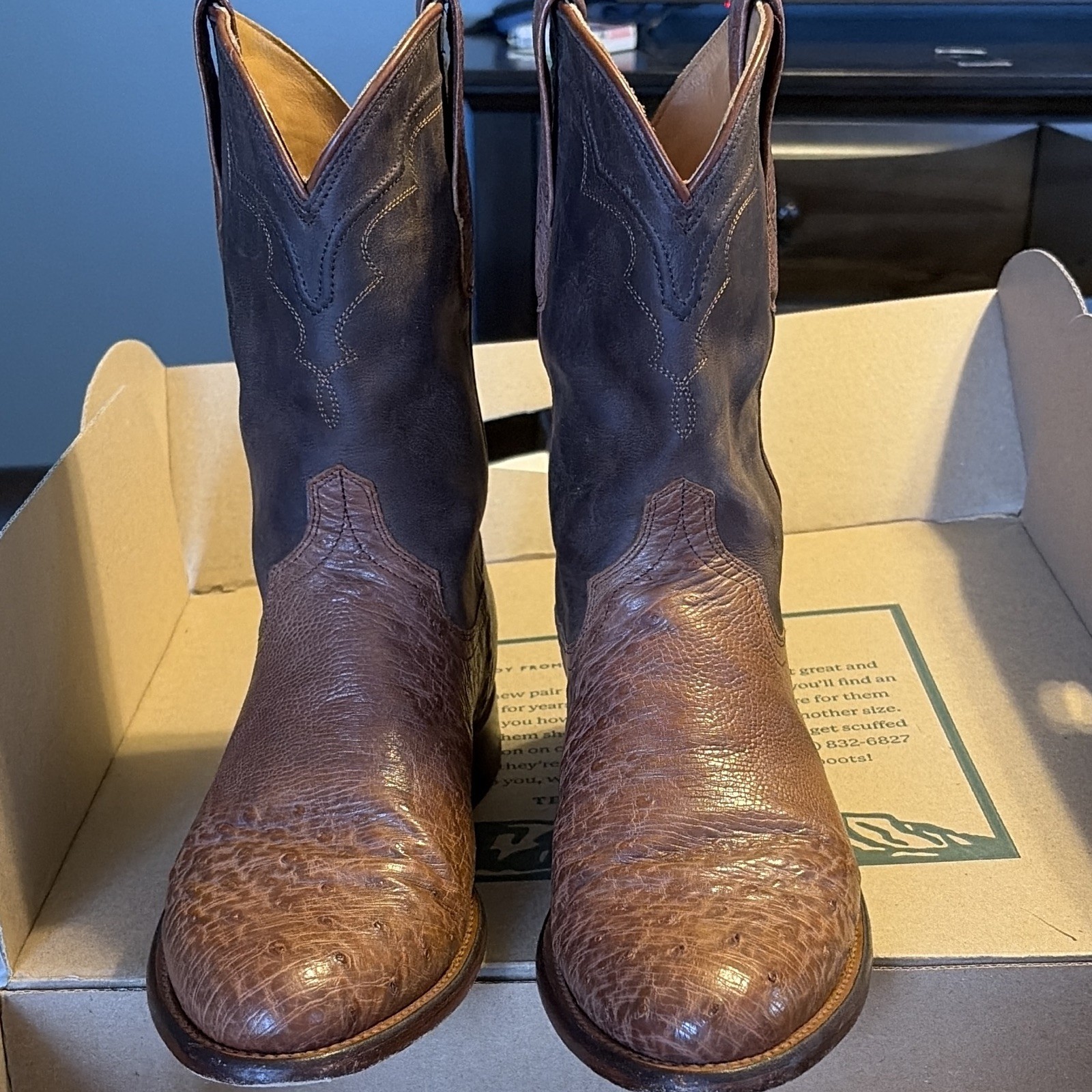Tecovas Men\'s “The Wade” Russet Ostrich Leather Boots US 10 D