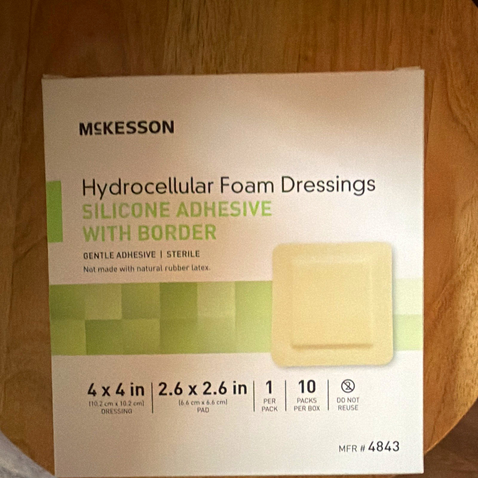 McKesson Sterile 4 x 4 Hydrocellular Foam Dressing Border 4843 (box of 10) McKesson Sterile 4 x 4 Hydrocellular Foam Dressing Border 4843 (box of 10)