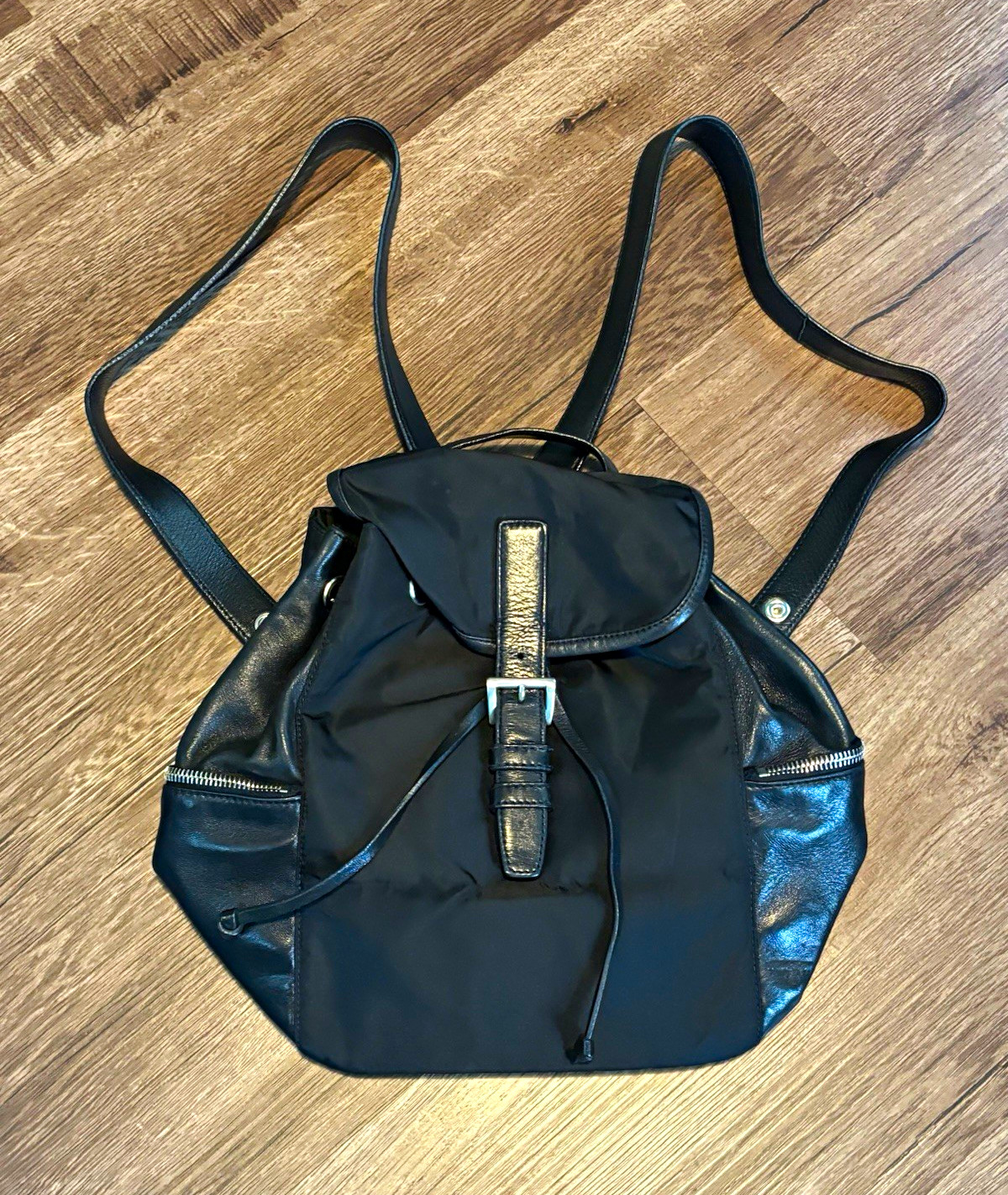 Vintage PRADA Black Backpack Drawstring Buckle, Strap, Inner Pockets, Card Vintage PRADA Black Backpack Drawstring Buckle, Strap, Inner Pockets, Card