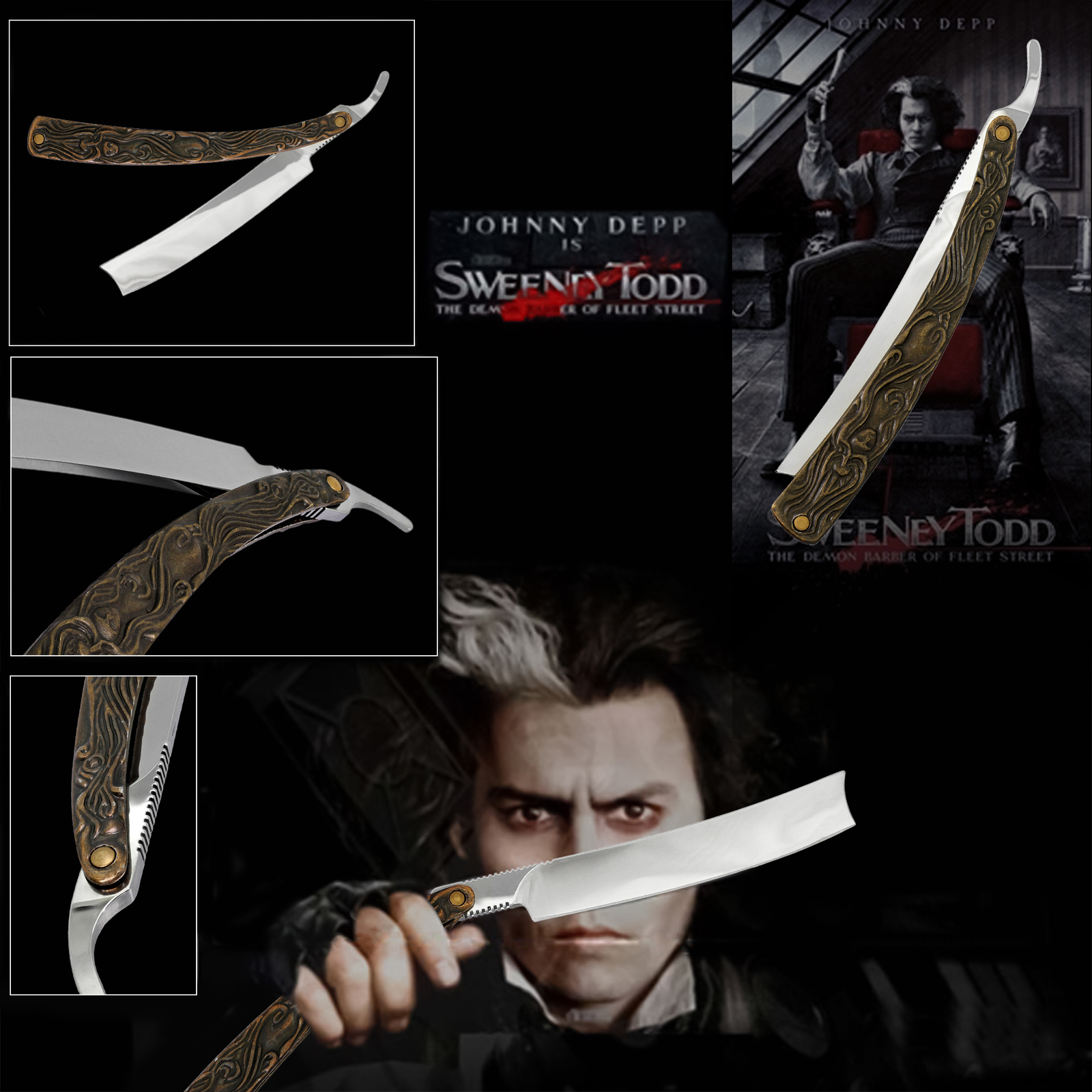 SWEENEY TODD DEMON BARBER\'S STRAIGHT RAZOR REPLICA, BURTON DEPP SHAVING SONDHEIM