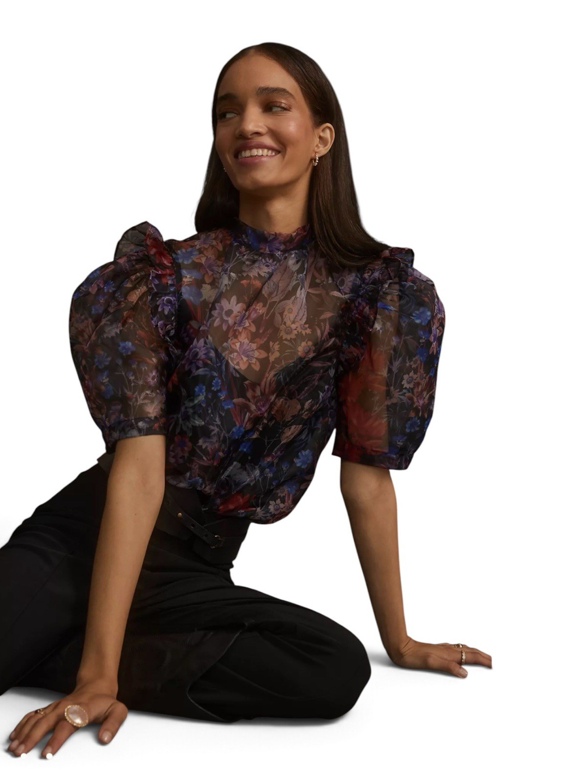 Maeve By Anthropologie Puff-Sleeved Organza Blouse Size M