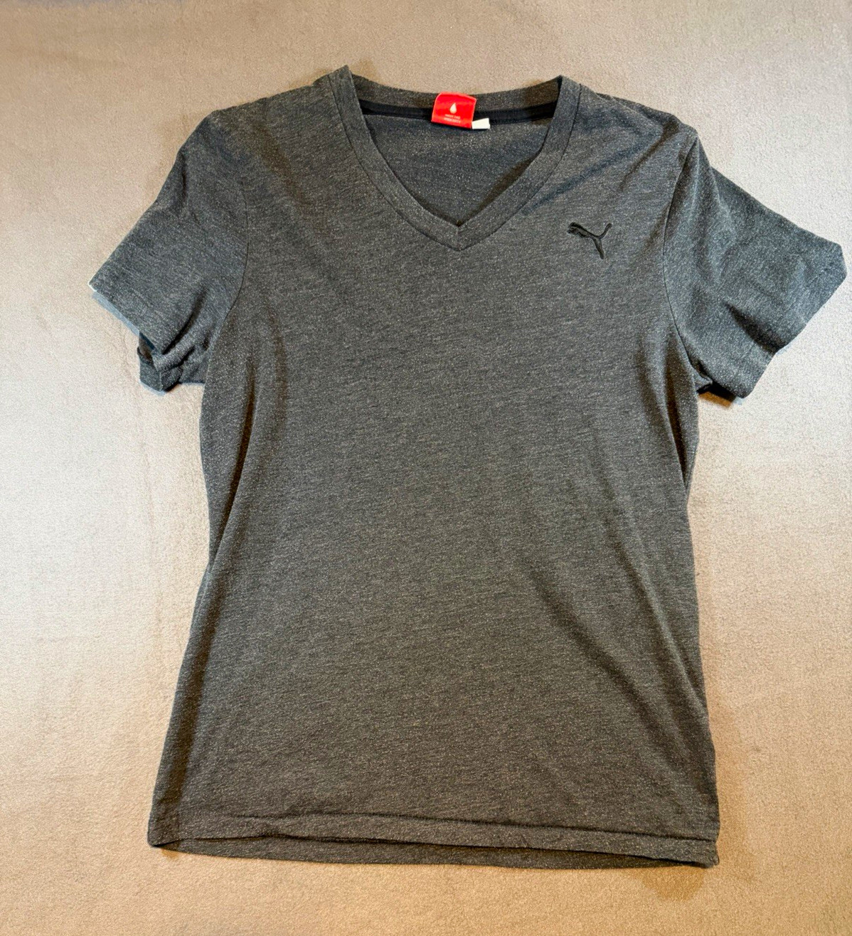 PUMA Men\'s Gray Cotton Jersey Logo V-Neck Short Sleeve T-Shirt Size M