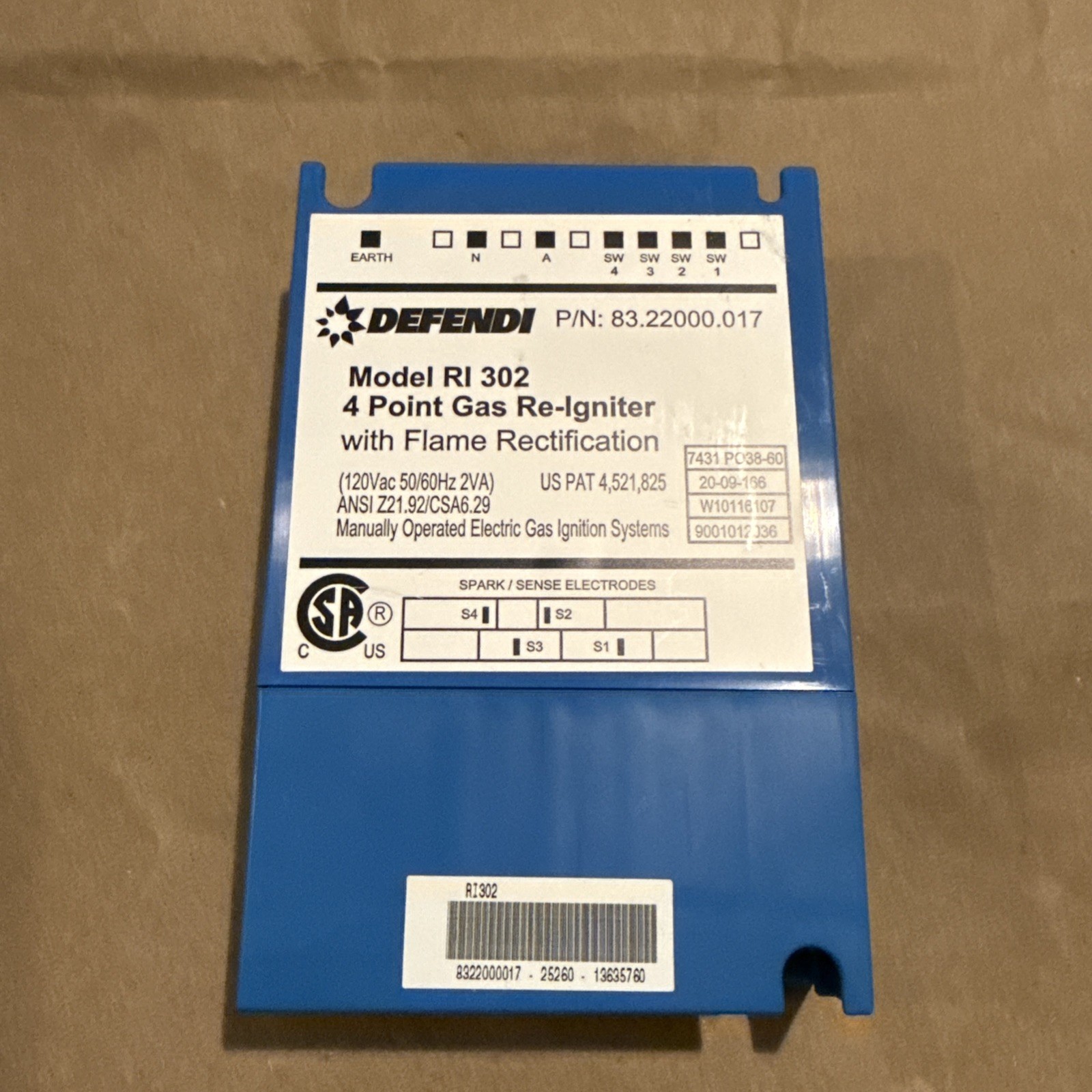 NXR Range, Defendi RI 302, 4 Point Gas Re-Igniter with Flame Rectification,New