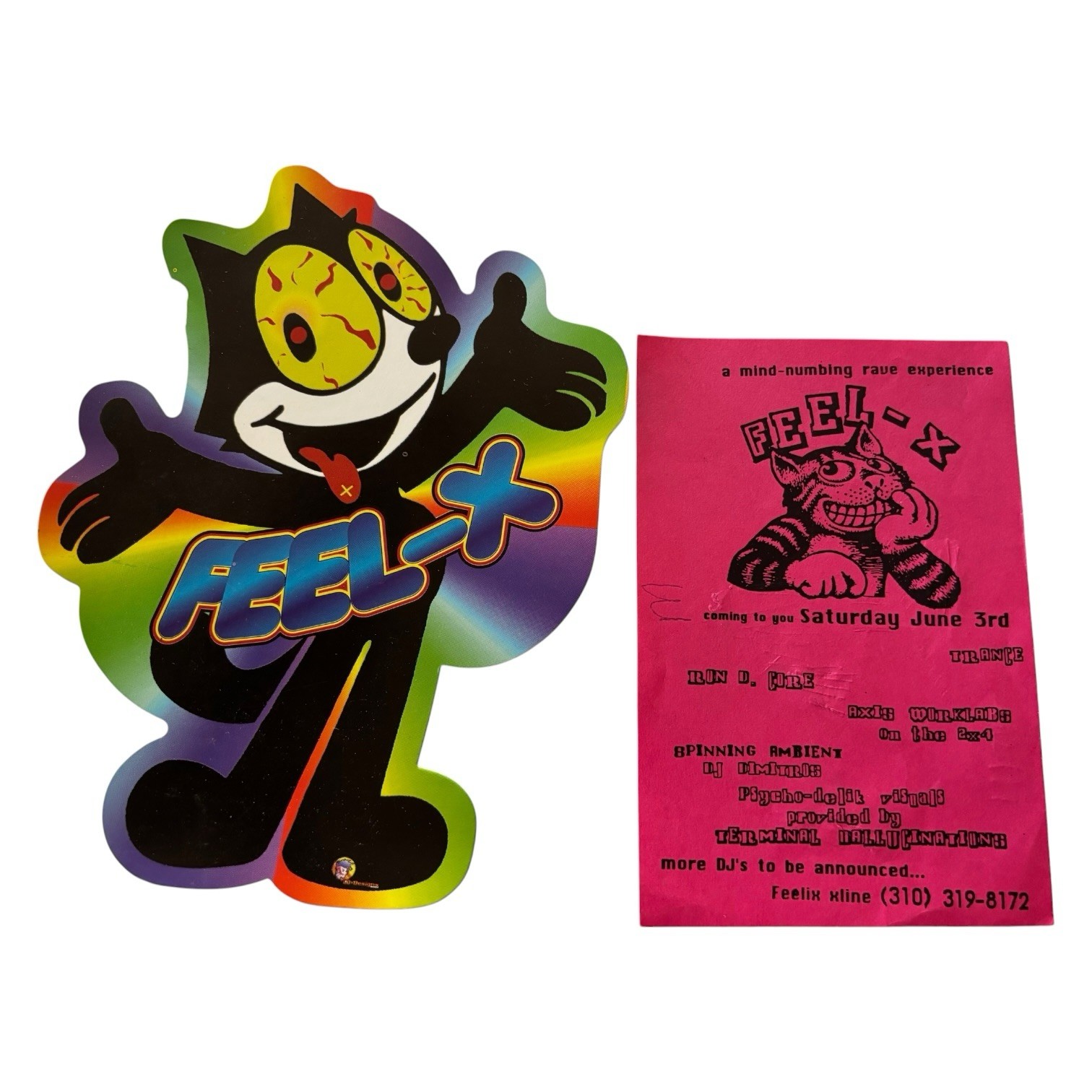 VTG 1995 Feel-X Rave Flyer Lot Felix Cat LA Techno Ron D Core Acid Memorabilia VTG 1995 Feel-X Rave Flyer Lot Felix Cat LA Techno Ron D Core Acid Memorabilia
