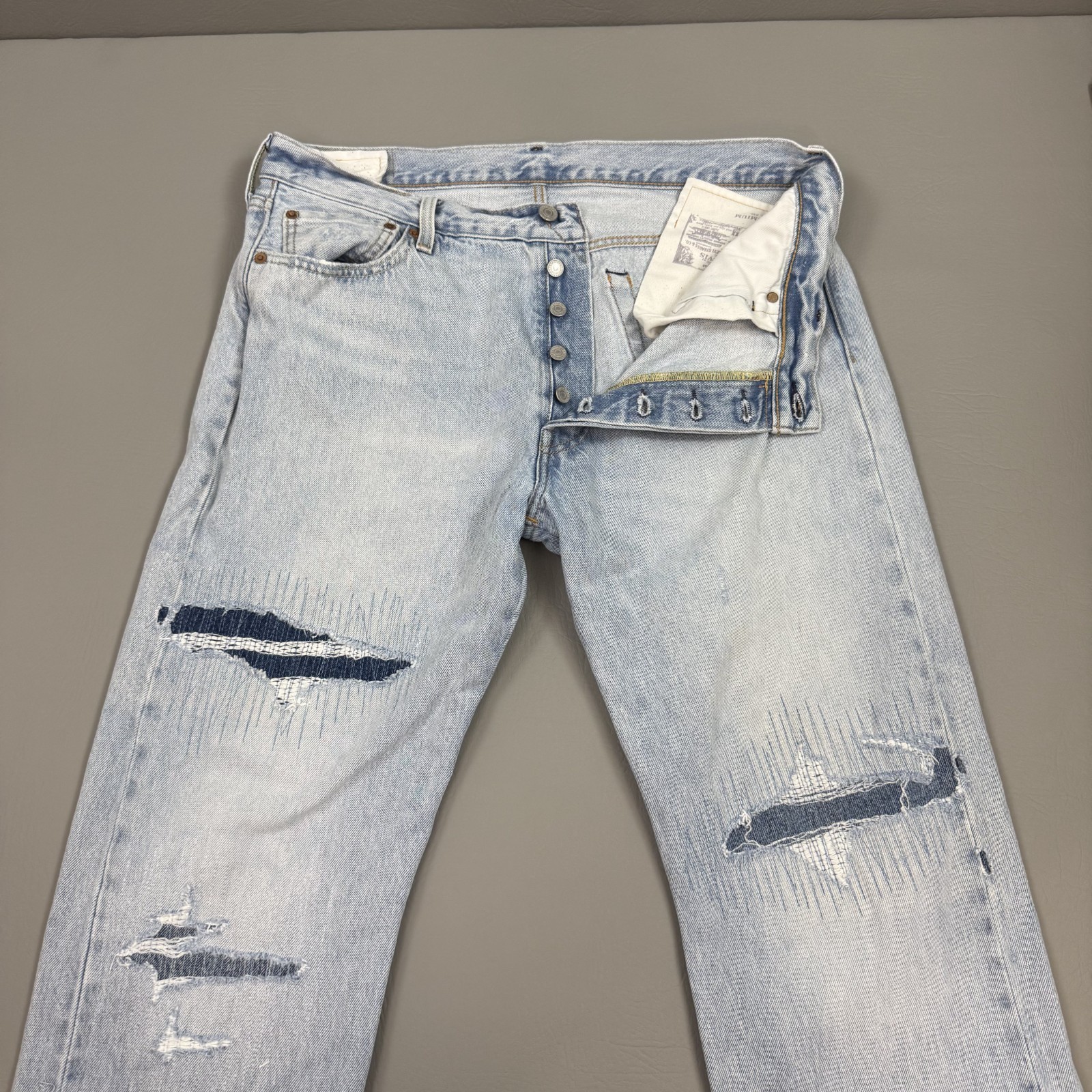 Levis 501 Jeans Mens 36x30 Blue Patchwork Premium Big E Modern Thrashed Pants