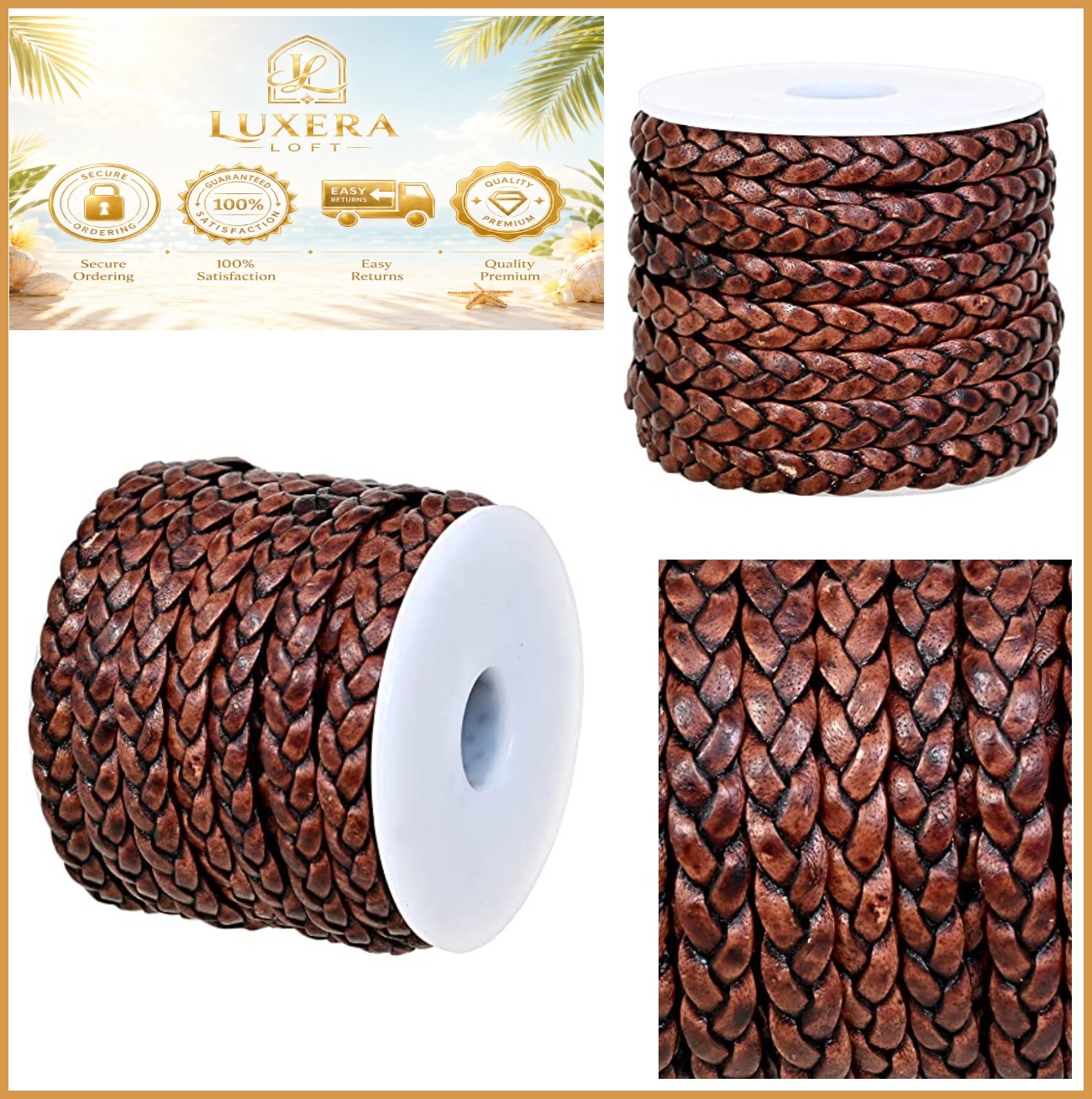 5mm Flat Braided Leather Cord 5 Meters Antique Brown Distressed Jewelry Making