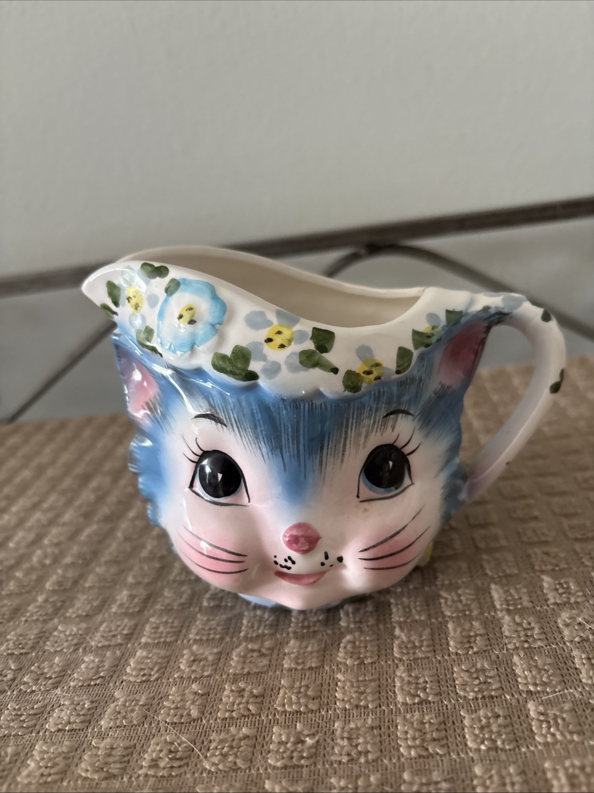 Beautiful Vintage Lefton Miss Priss Blue Kitty/Cat Floral Creamer #1508 Beautiful Vintage Lefton Miss Priss Blue Kitty/Cat Floral Creamer #1508