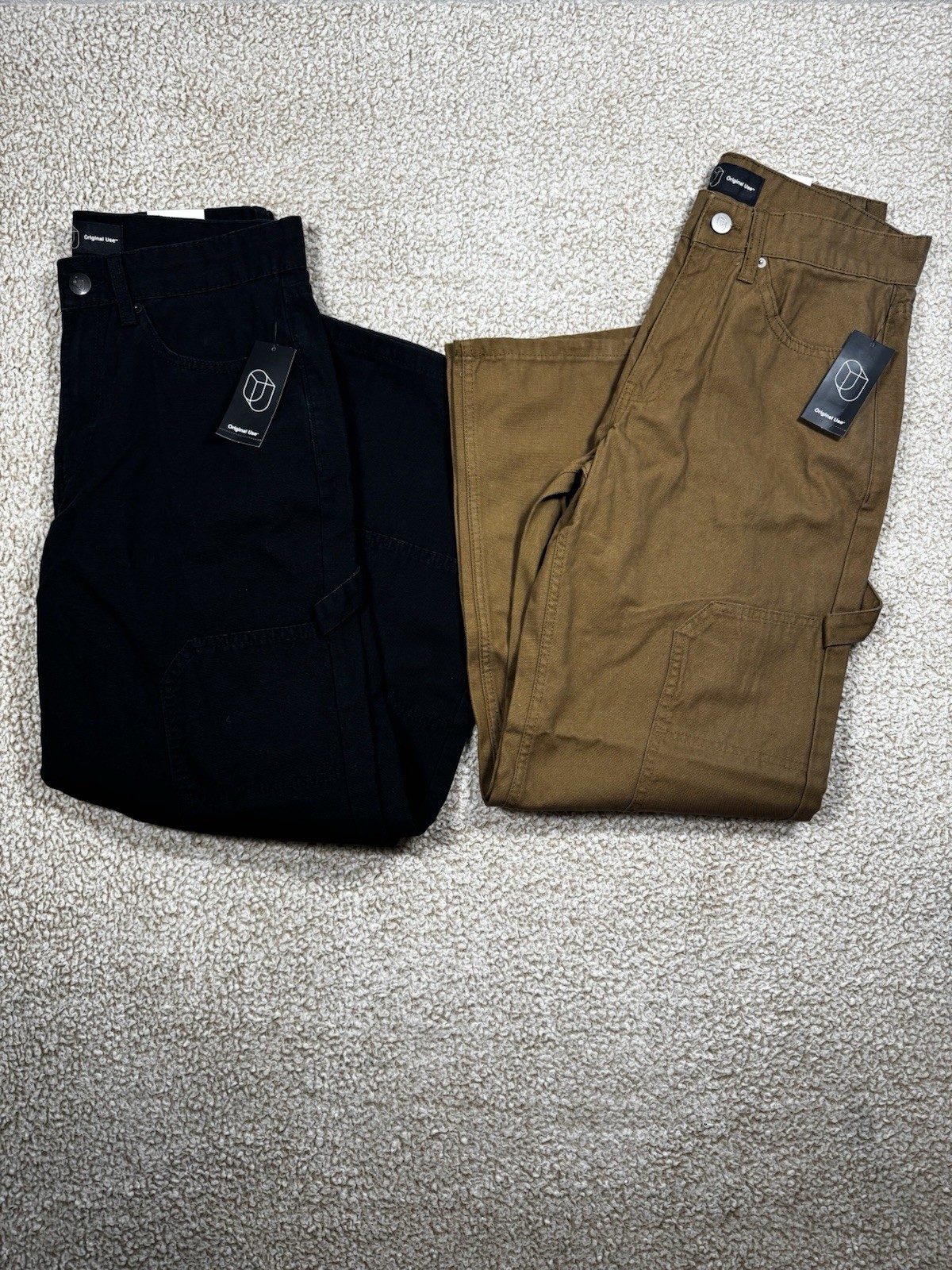 NEW Original Use Lot Of 2 Carpenter Pants 34x30 Black & Brown Relaxed Fit NEW Original Use Lot Of 2 Carpenter Pants 34x30 Black & Brown Relaxed Fit