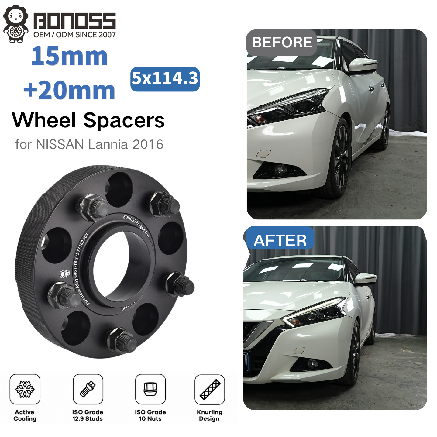 BONOSS Hubcentric 2x15mm+2x20mm Wheel Spacers 5x114.3 CB66.1mm for Nissan Lannia