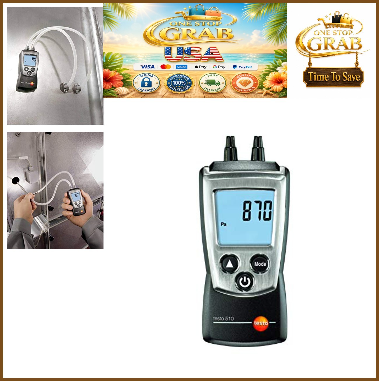 Digital Manometer Dual Port Differential Pressure Meter HVAC Duct Static Test