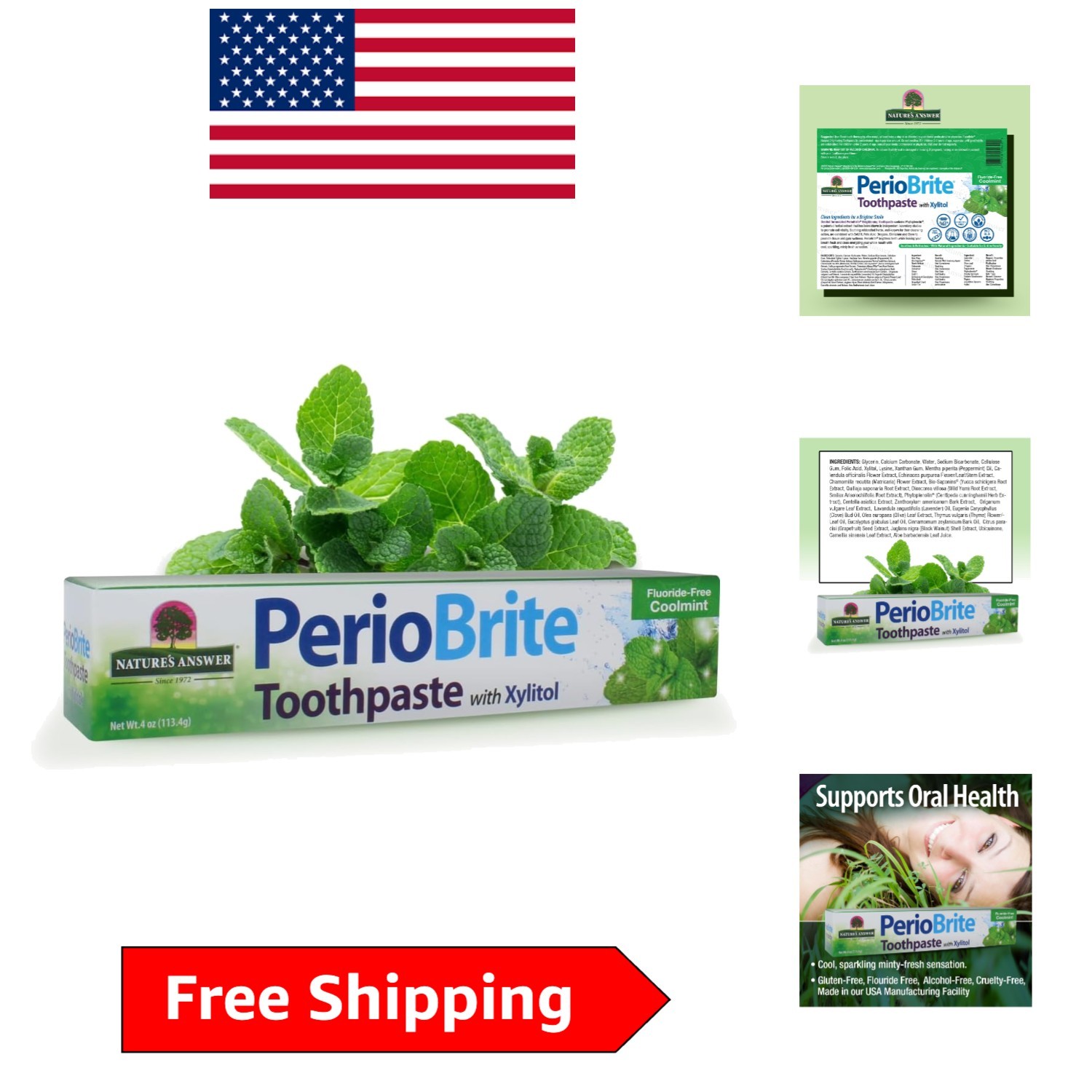 Periobrite Cool Mint Toothpaste, 4 oz Tube (Pack of 6) - Fluoride Free Freshness