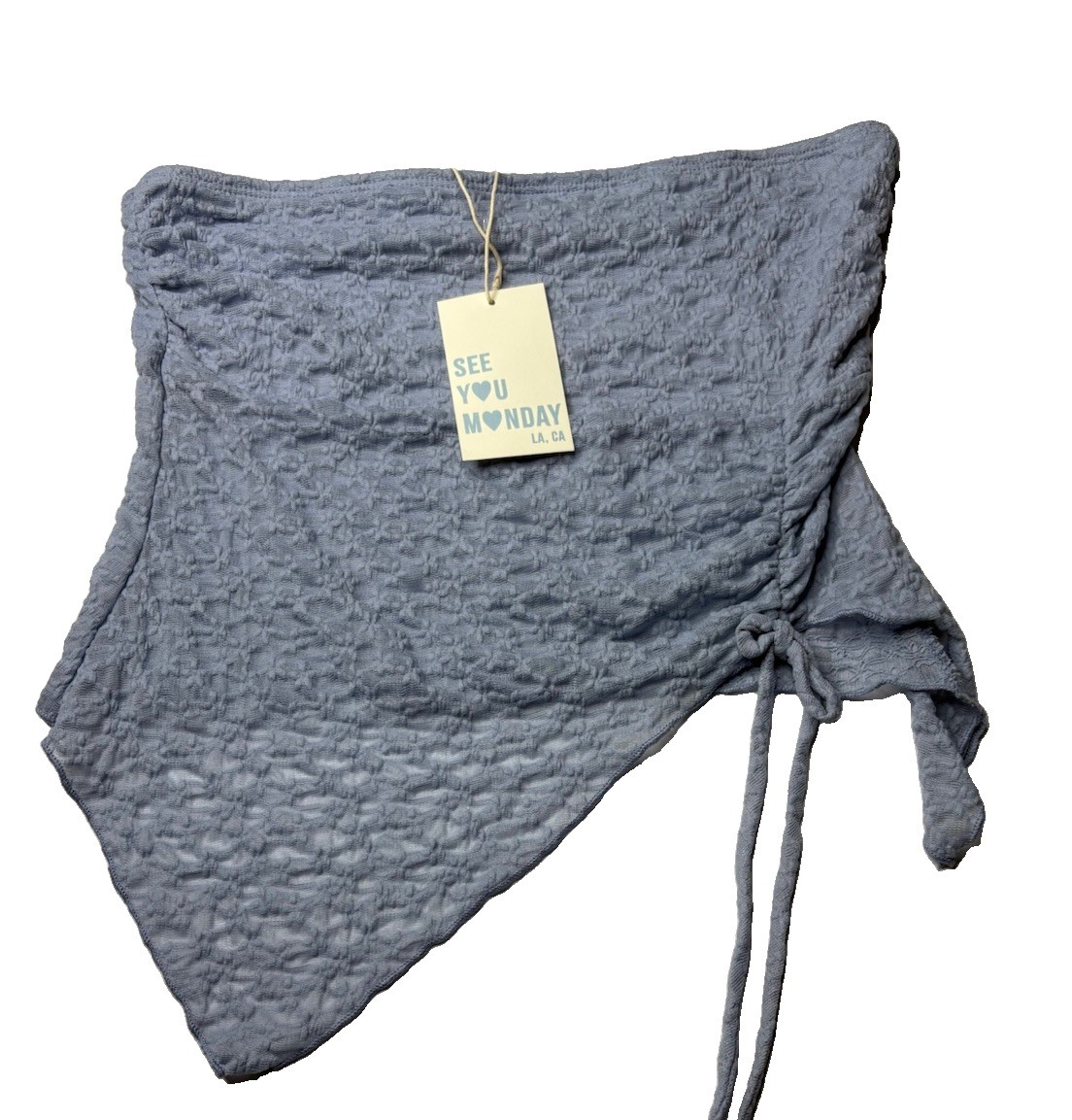 See You Monday Asymmetrical Strapless Tube Top Size Large Blue Crinkle NWT