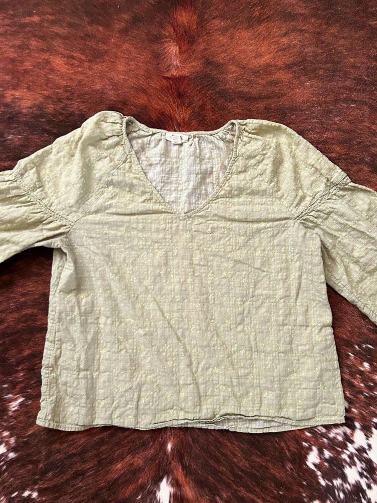 a.n.a Light Sage Green Textured V-Neck Blouse