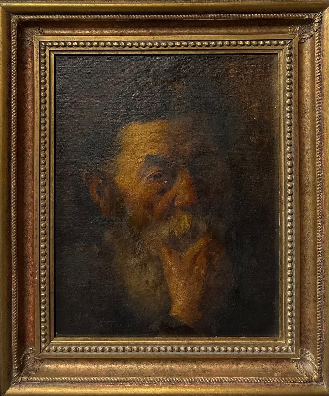 Continental 19th Century School Old Man Portrait Oil on Canvas Signed