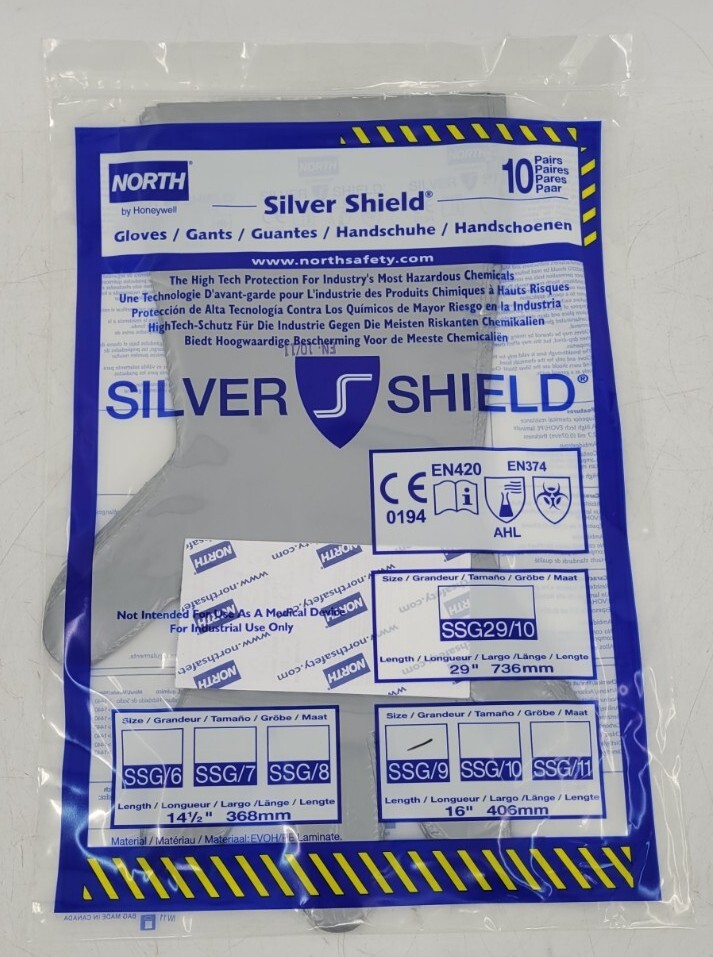 10 Pair Honeywell North Silver Shield Chemical Resistant Gloves Size 9 - EB-9771