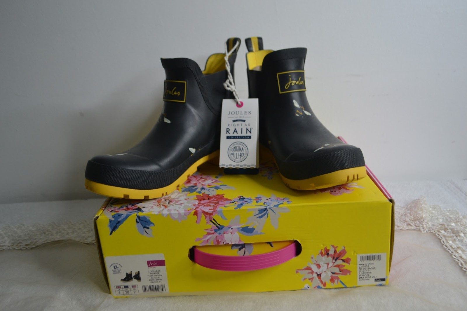 Joules, Right as Rain Collection, Wellibob Black BOTB, Size 7 BN in Box