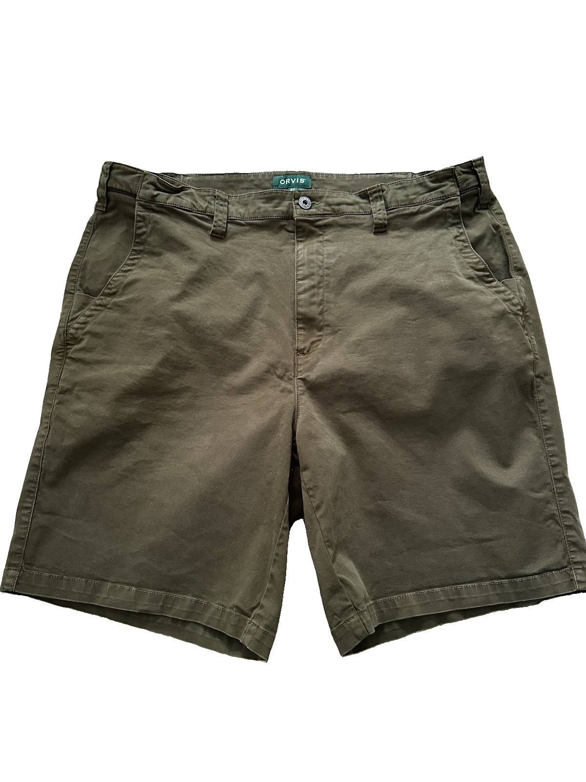 Orvis Men\'s Olive Shorts Cotton Chino Shorts Flat Front Solid Pockets Button Orvis Men\'s Olive Shorts Cotton Chino Shorts Flat Front Solid Pockets Button