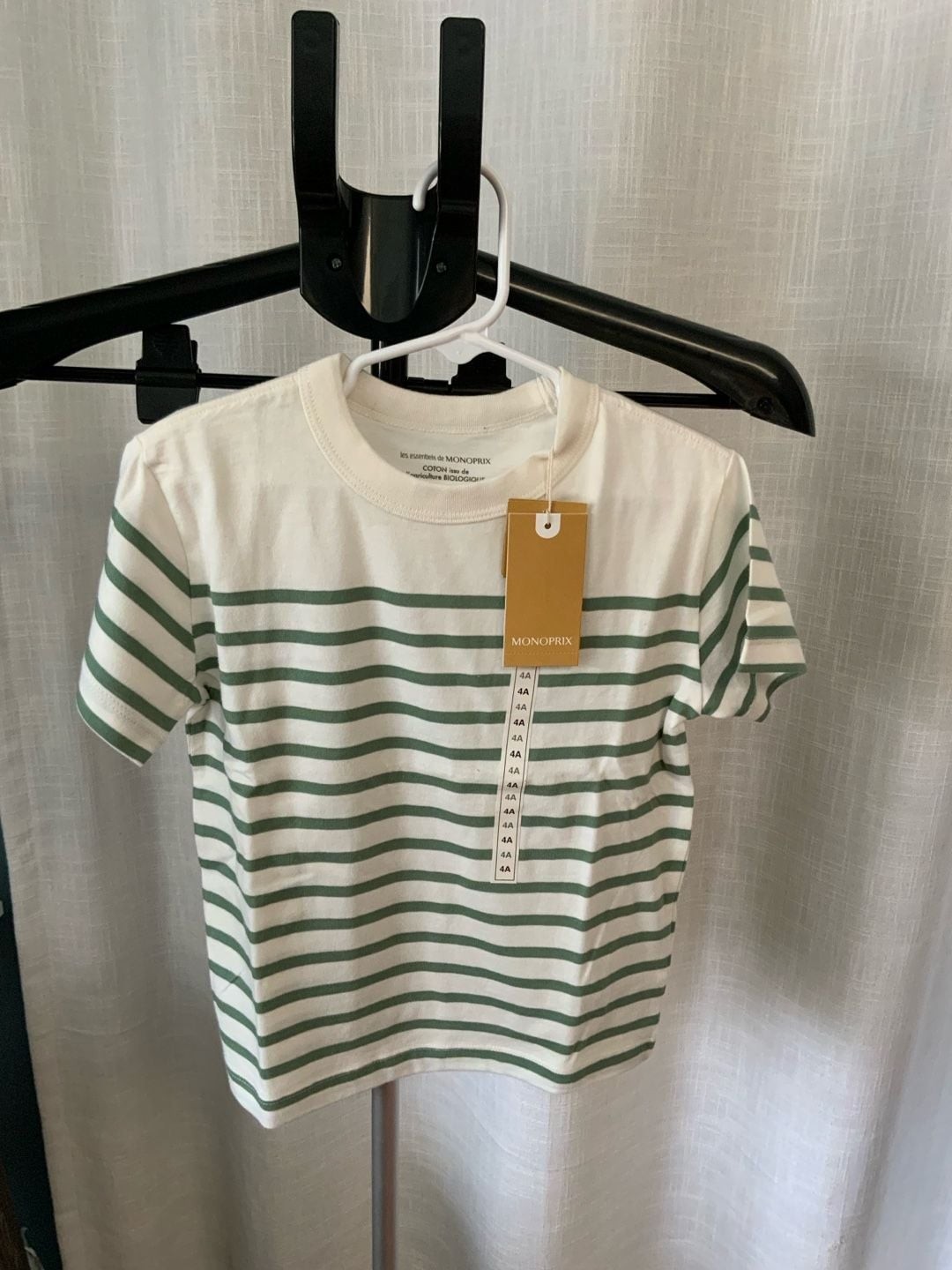 Monoprix Striped T-Shirt Size 4 T Green White