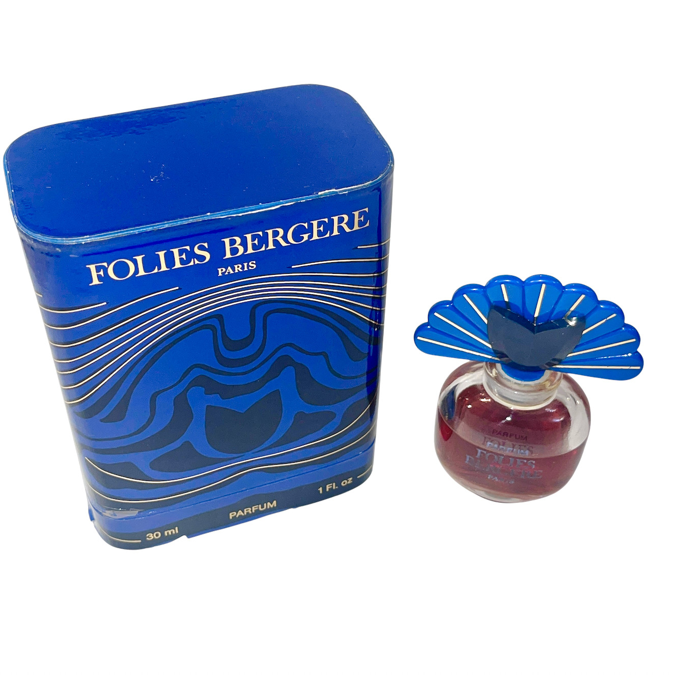 Vintage  FOLIES BERGERE Perfume 1 Oz PURE PARFUM Boxed Decorative Top