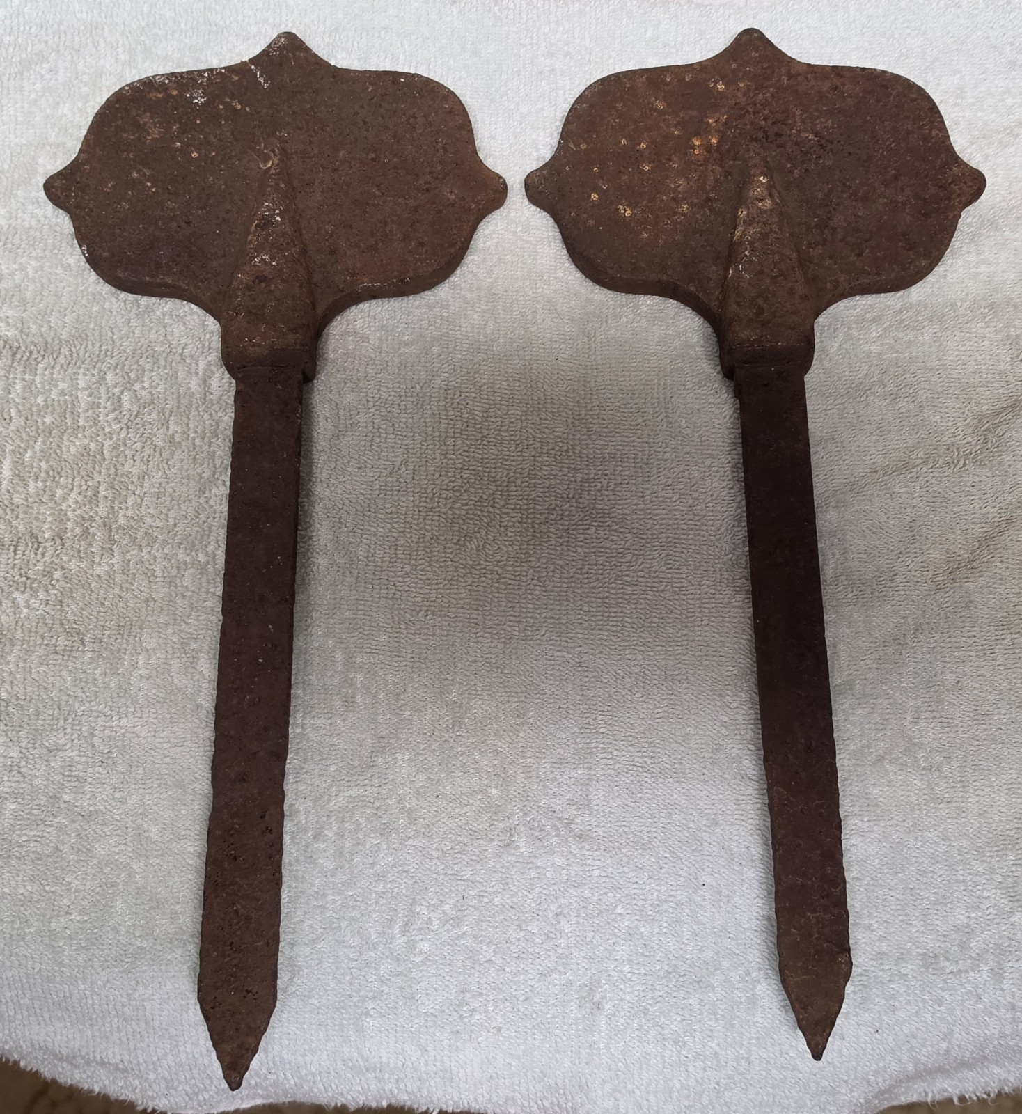 (2) Antique Victorian Cast Iron Grave Cemetery Markers 1 & 2 Stakes Late 1800's (2) Antique Victorian Cast Iron Grave Cemetery Markers 1 & 2 Stakes Late 1800's