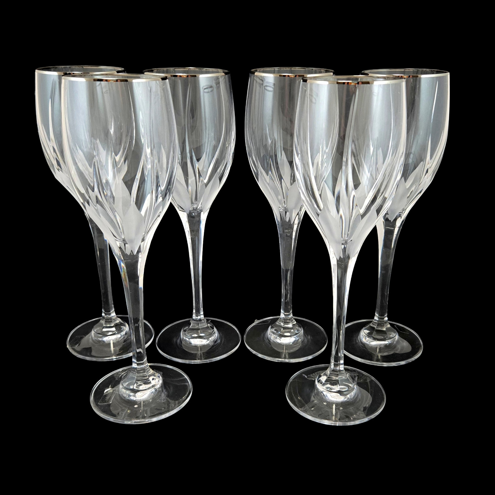 6 Mikasa Flame Platinum D\'Amore Platinum Crystal Wine Glasses 6 Mikasa Flame Platinum D\'Amore Platinum Crystal Wine Glasses