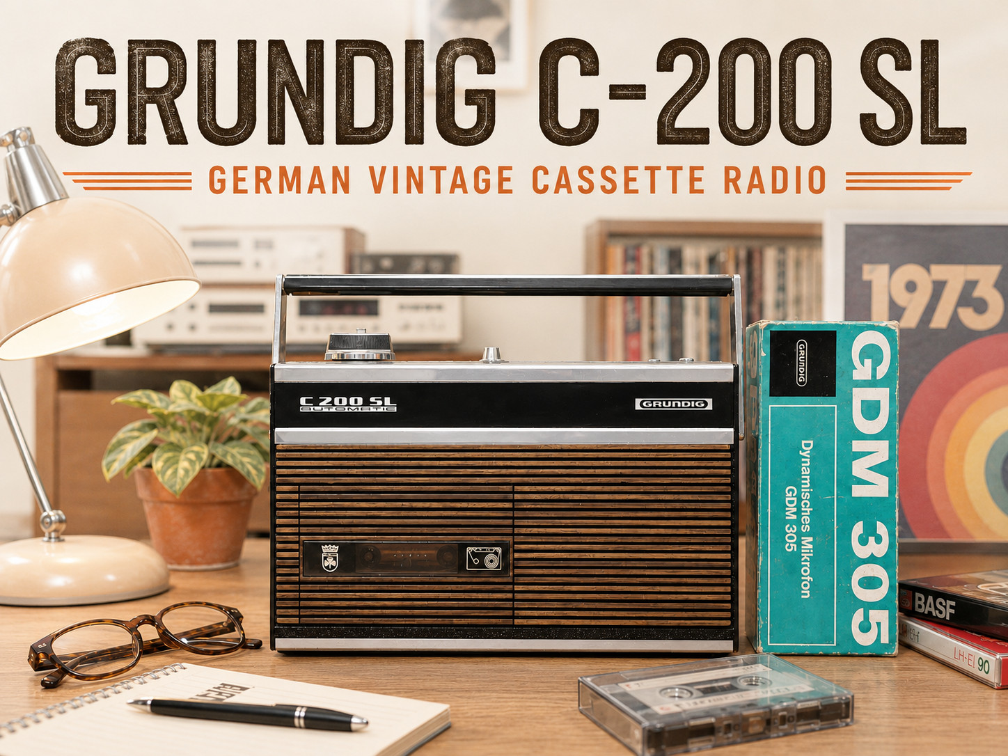 GRUNDIG C-200 SL 🌈RaRe🌈 Vintage Cassette + Microphone Bundle