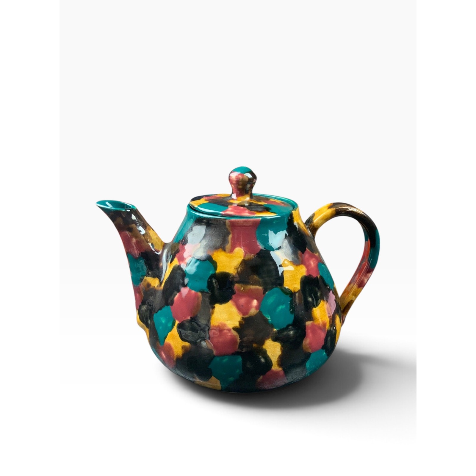 Vintage Kazuri Kenya Hand Painted Art Pottery Teapot c1980s-1990s African Signed