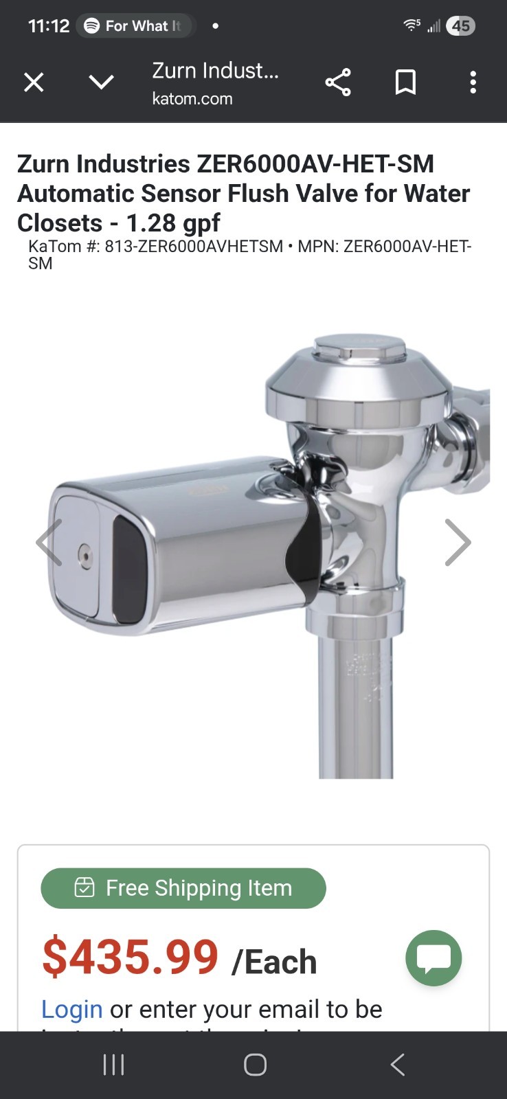 Zurn ZER6000AV-HET-SM Automatic Sensor Flush Valve for Water Closets 1.28 gpf