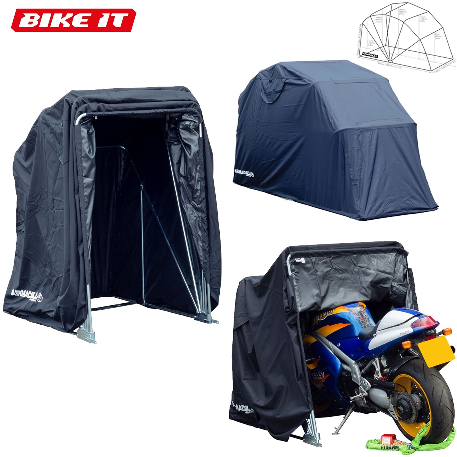 Bike-It Armadillo Motorcycle Bike Garage Shelter Cover Medium 283 x 105 x 155cm