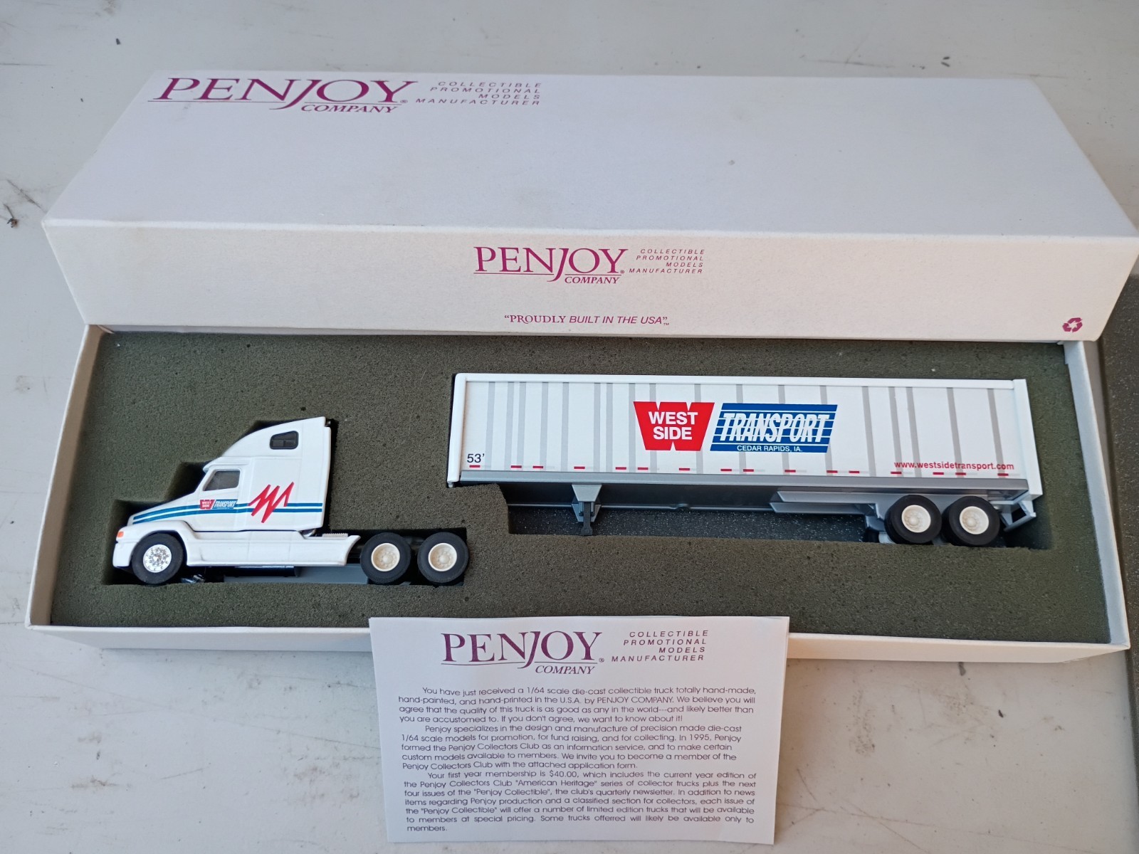 VINTAGE PENJOY DIECAST WEST SIDE TRANSPORT CEDAR RAPIDS FREIGHTLINER MODEL TRUCK VINTAGE PENJOY DIECAST WEST SIDE TRANSPORT CEDAR RAPIDS FREIGHTLINER MODEL TRUCK