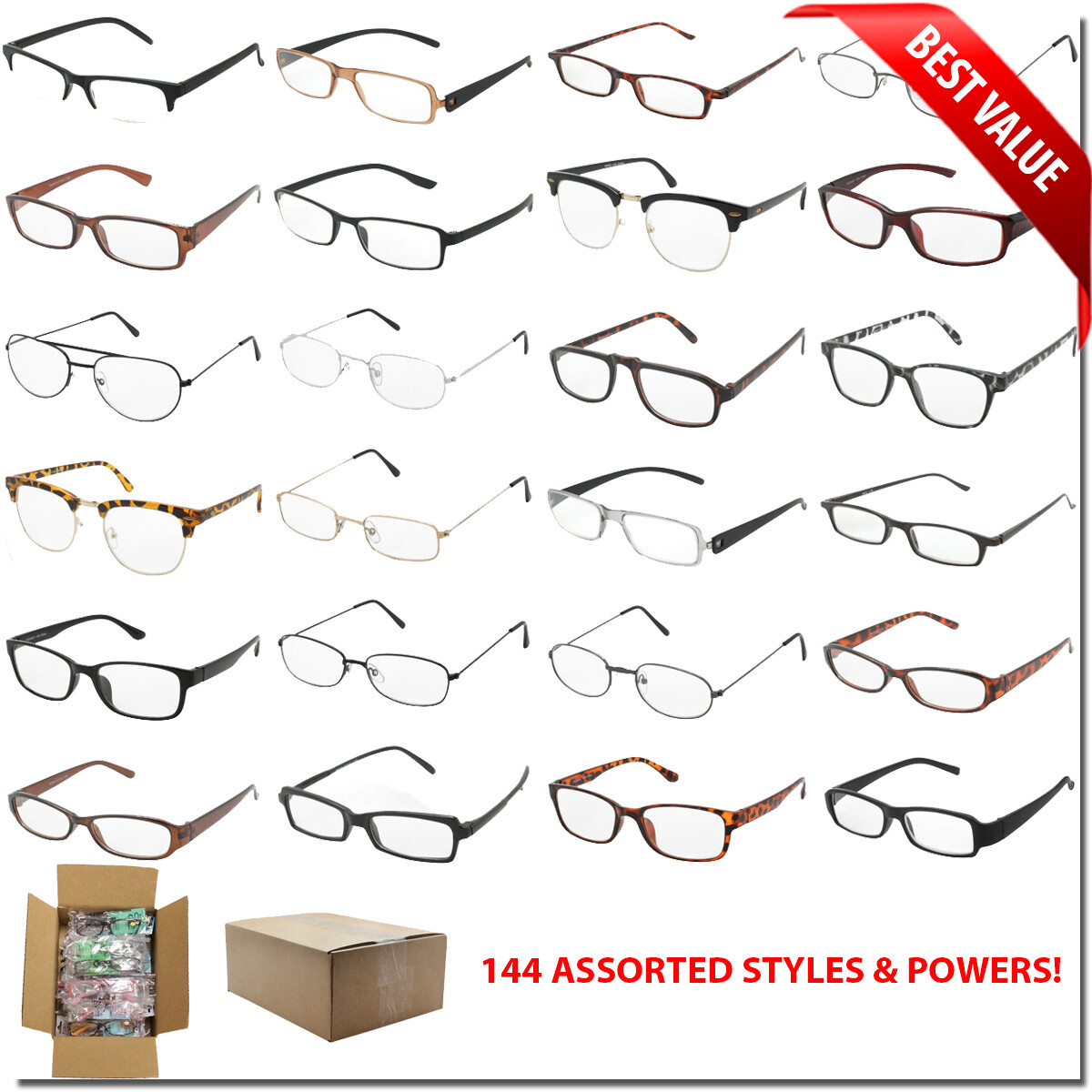 READING GLASSES WHOLESALE BULK LOT 144 PCS MIX STYLES WEAK MEDIUM STRONG POWERS